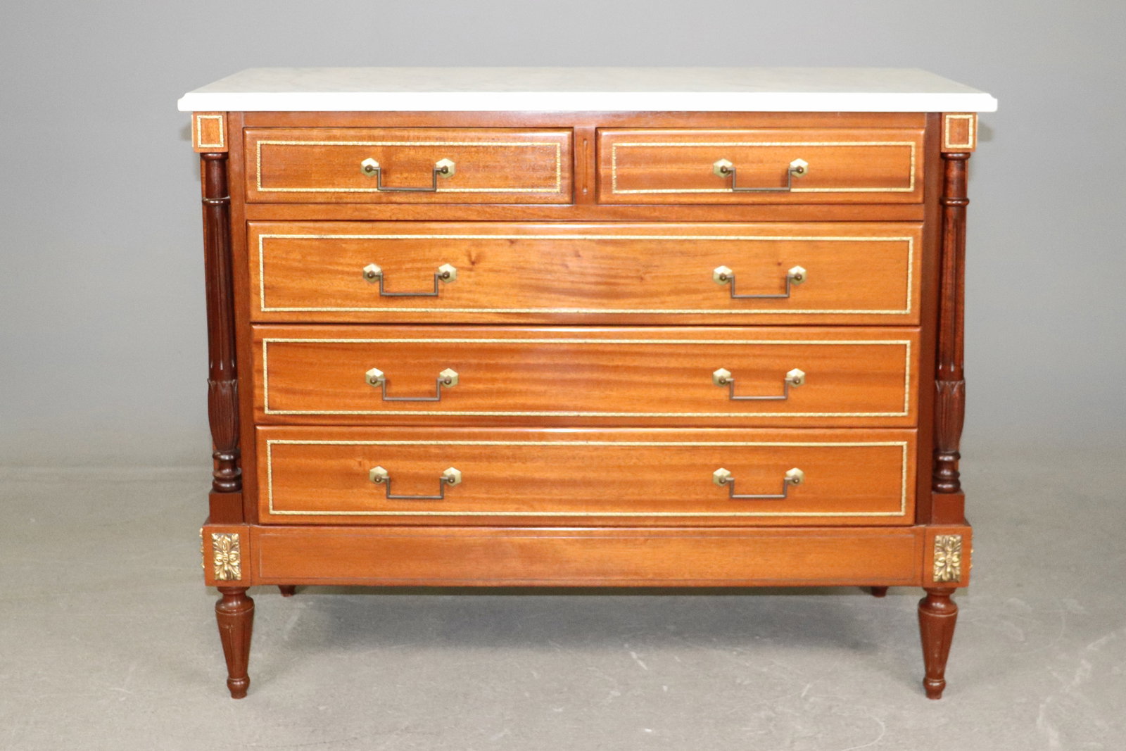 Louis XVI Style White Marble Top 5 drawers Chest (1 of 5)