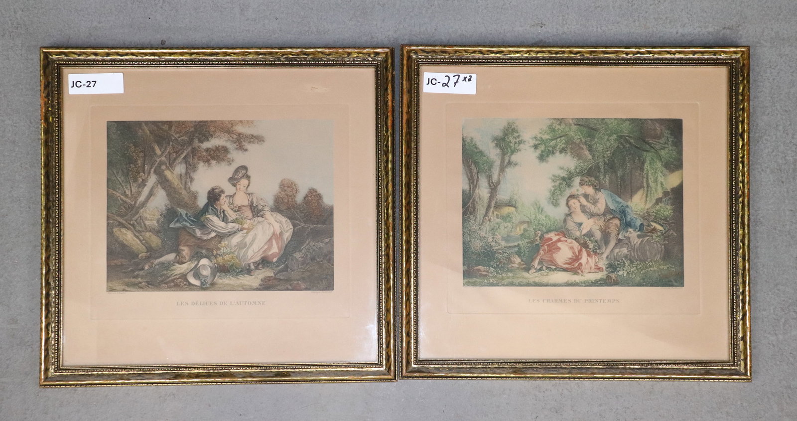 2 French Framed Assorted Prints: 2 French Framed Assorted Prints - 16.5 in tall x 17 x 1