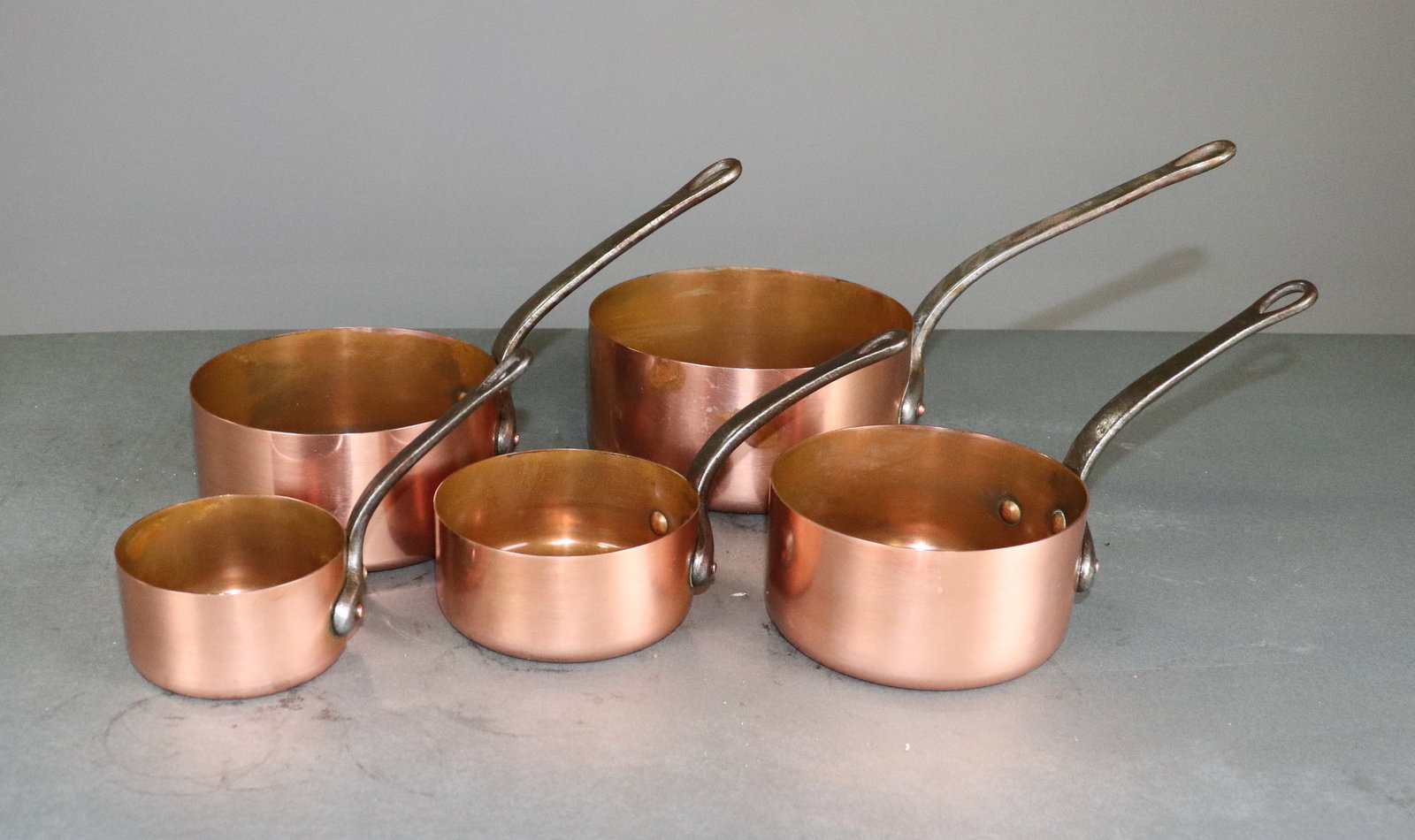 French Set of 5 Graduated Copper Sauce Pans #2 (1 of 3)