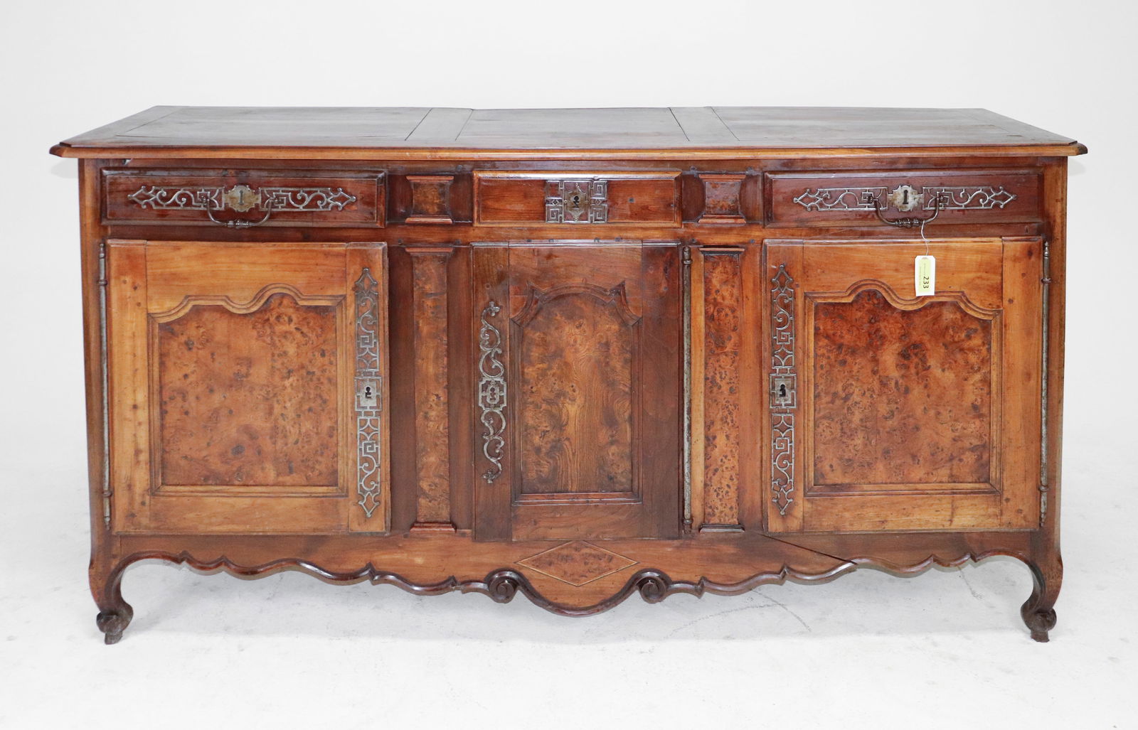 Louis XVI Style Carved Walnut 3 Door Sideboard: French Louis XVI Style Carved Walnut 3 Door Sideboard - 41.5 in tall x 80.5 x 25.5