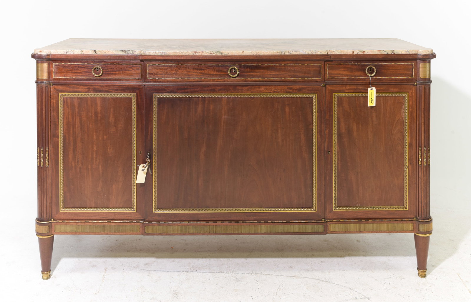Louis XVI Style Three Door Marble Top Sideboard (1 of 7)