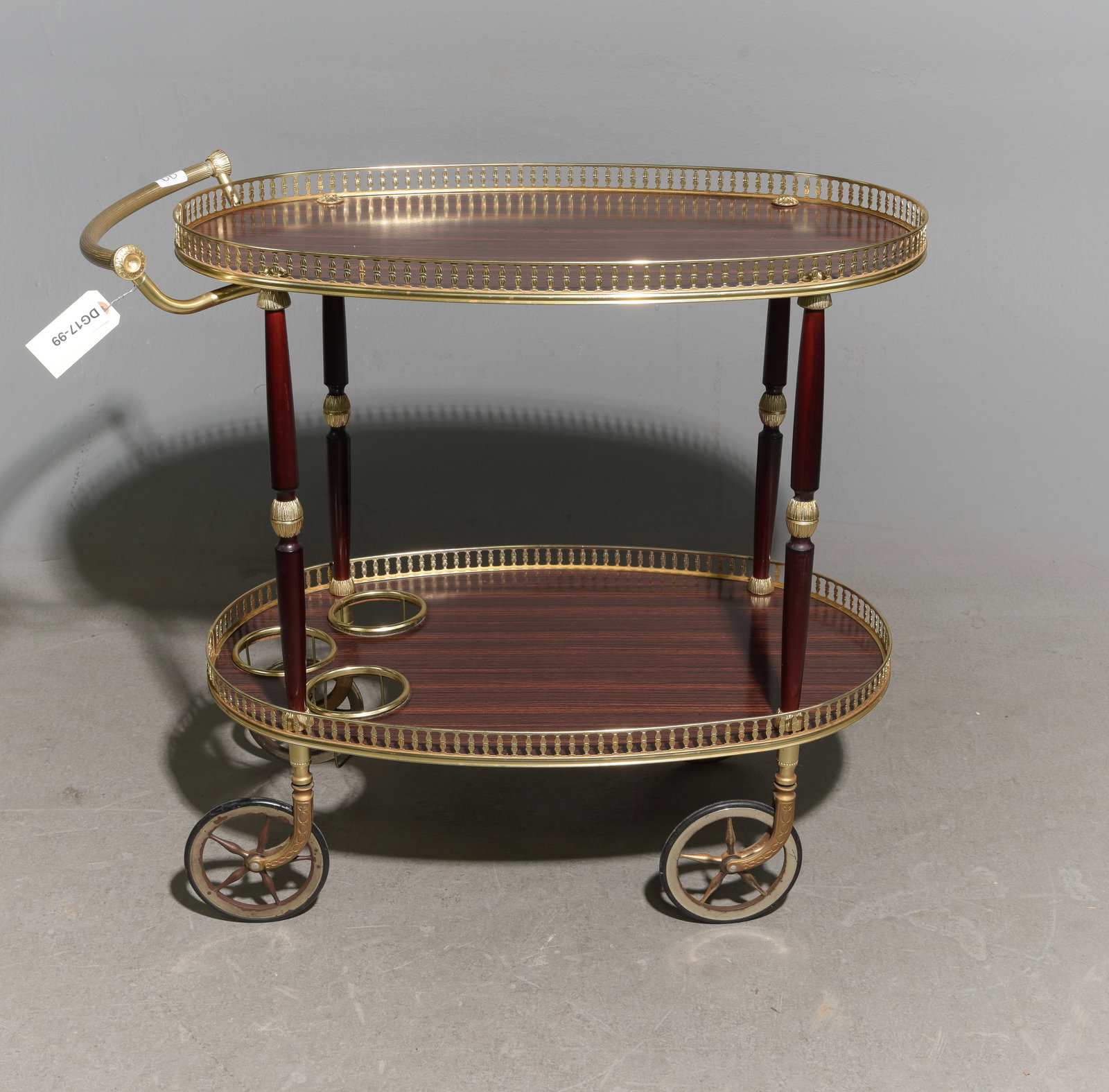 French Walnut 2 Tier Trolley / Bar Cart: French Walnut 2 Tier Trolley / Bar Cart - 28.5 in tall x 32.75 x 18