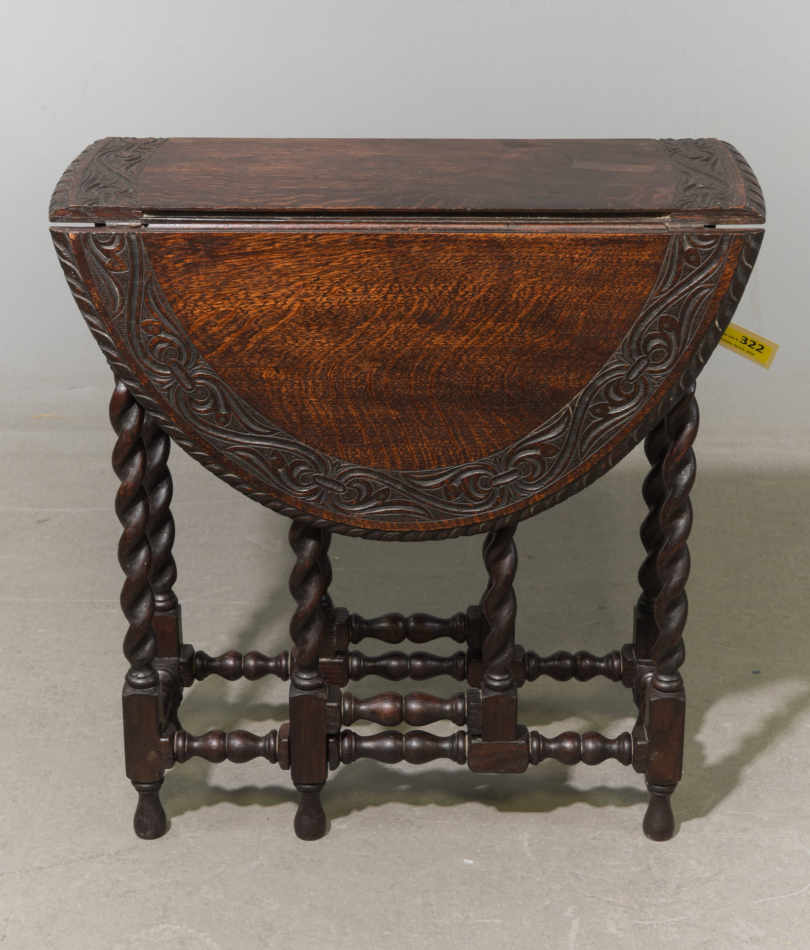 British Carved Oak Barley Twist Drop Leaf Table (1 of 4)