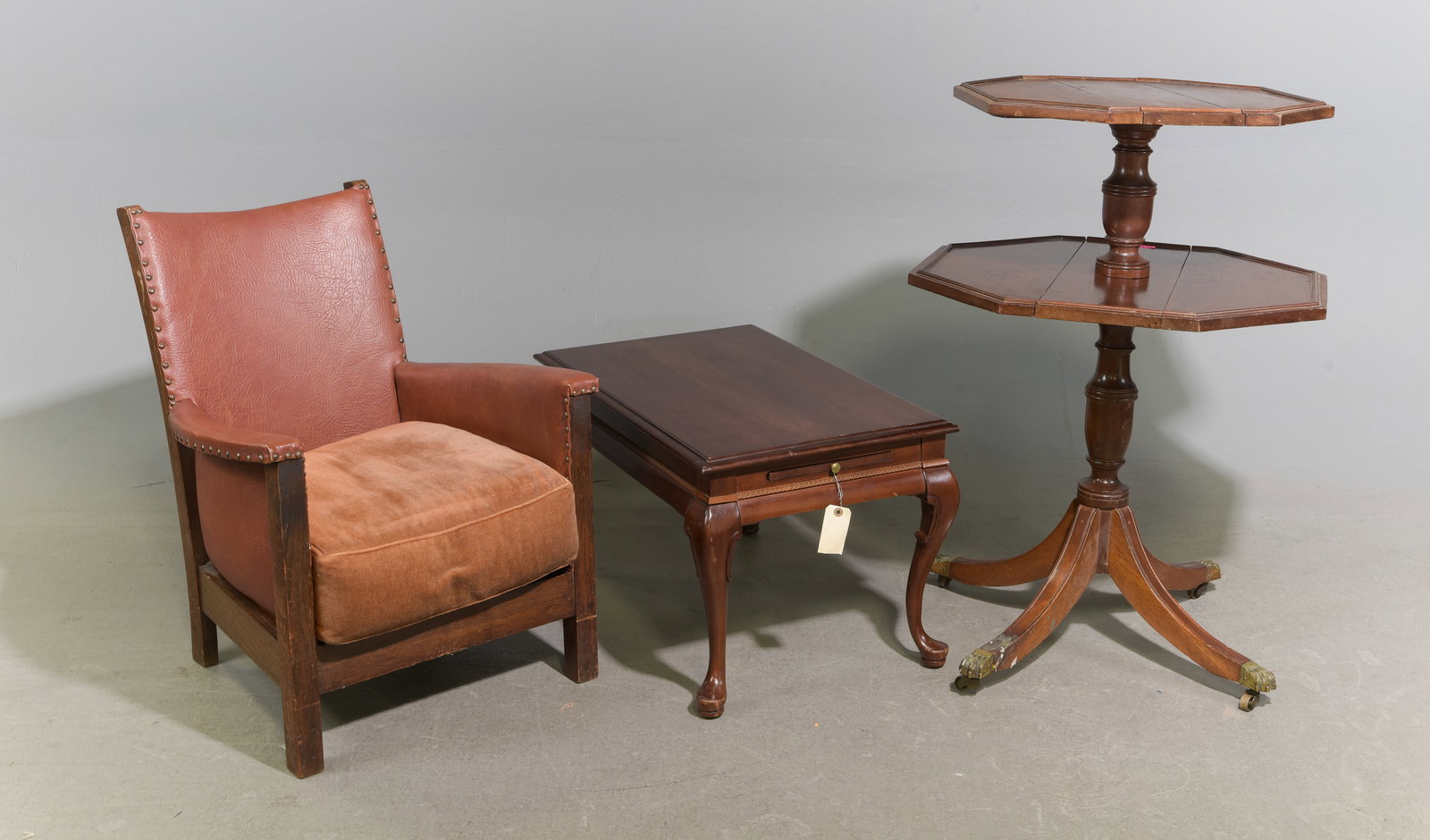 Youth Leather Arm Chair, Coffee Table & 2 Tier Stand: Youth Leather Arm Chair, Coffee Table & 2 Tier Stand - 17 in tall x 28 x 18