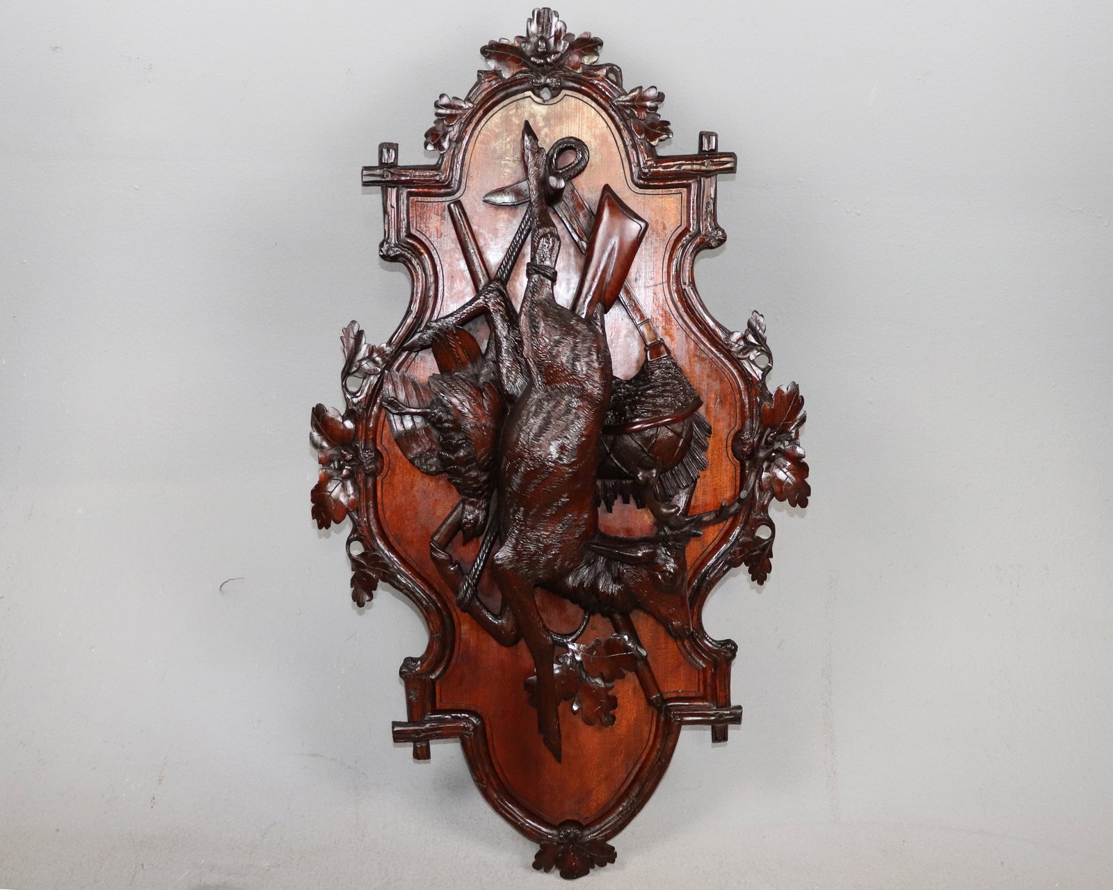 Black Forest Carved Oak Hunt Plaque (1 of 5)