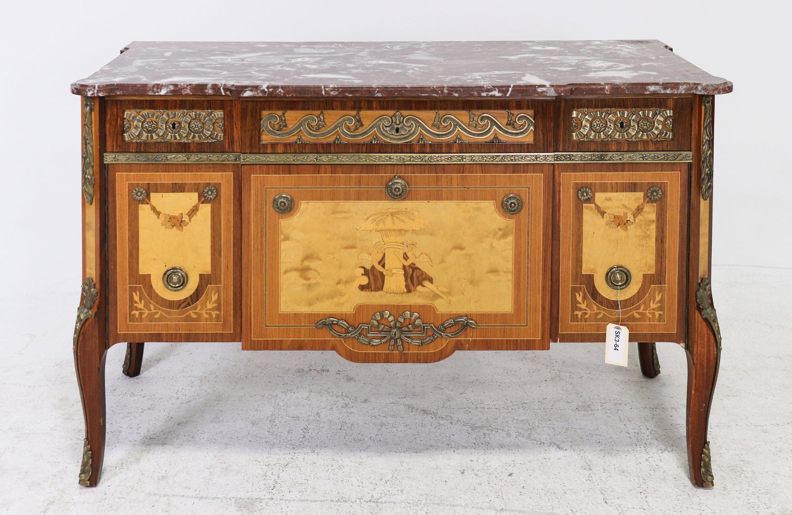 Swedish Haupt Style Marble Top Chest #1: Swedish Haupt Style Marquetry Inlaid Marble Top Chest - 31 in tall x 48 x 19.75