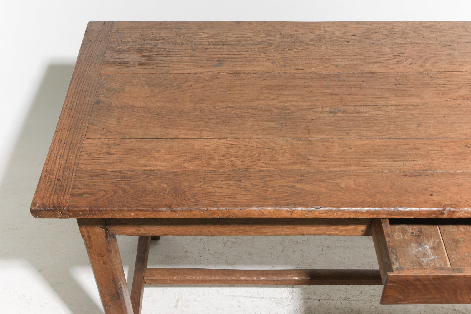 French Solid Oak Farmhouse Table with Drawer - 2