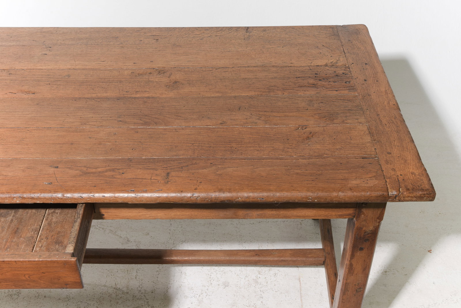 French Solid Oak Farmhouse Table with Drawer - 3