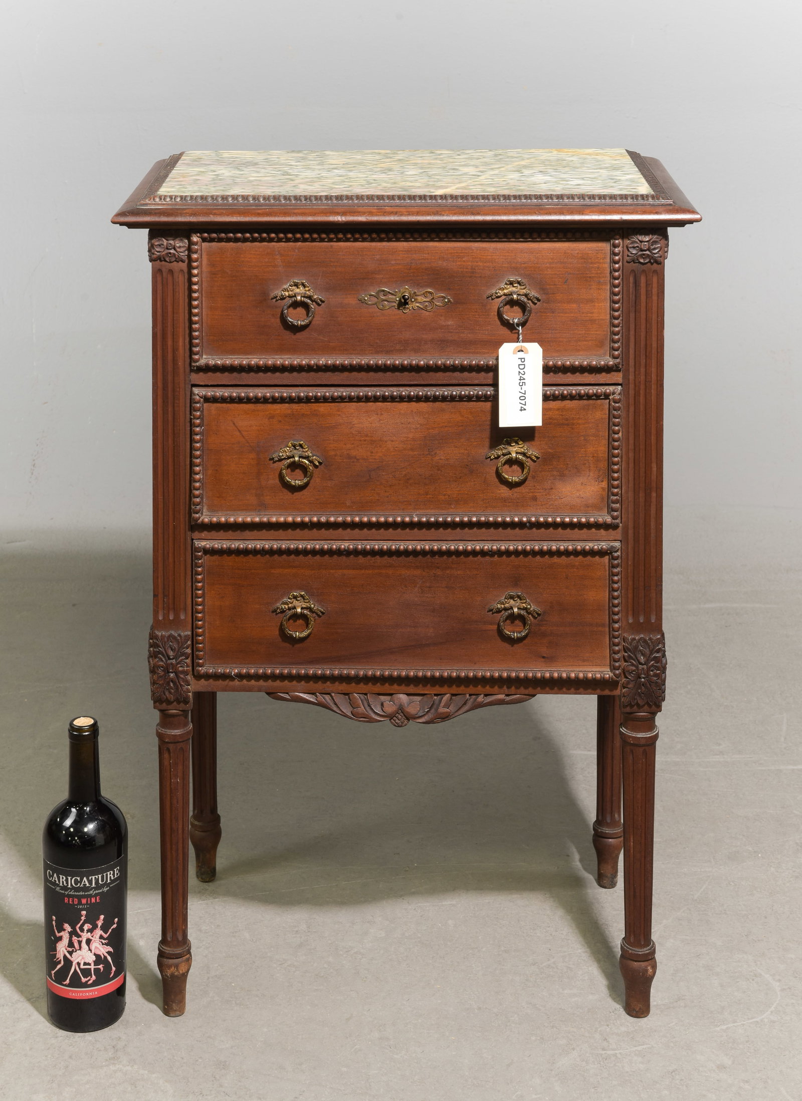 Louis XVI Style Inset Marble Top Chest: French Louis XVI Style Inset Marble Top Chest / Bedside / Nightstand - 33 in tall x 21 x 12