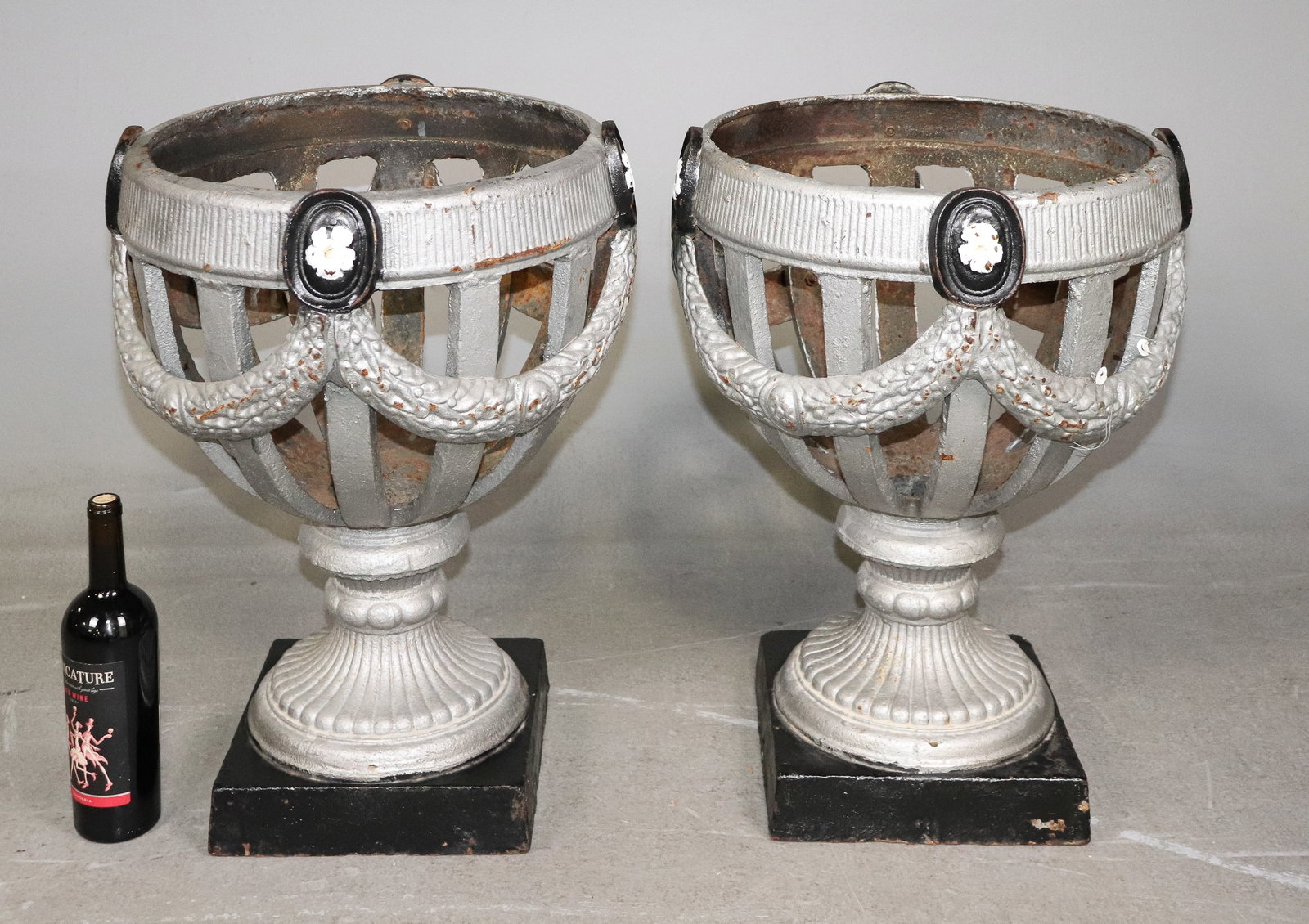 Pair Of Painted Cast Iron Planter With Draped Detail (1 of 3)