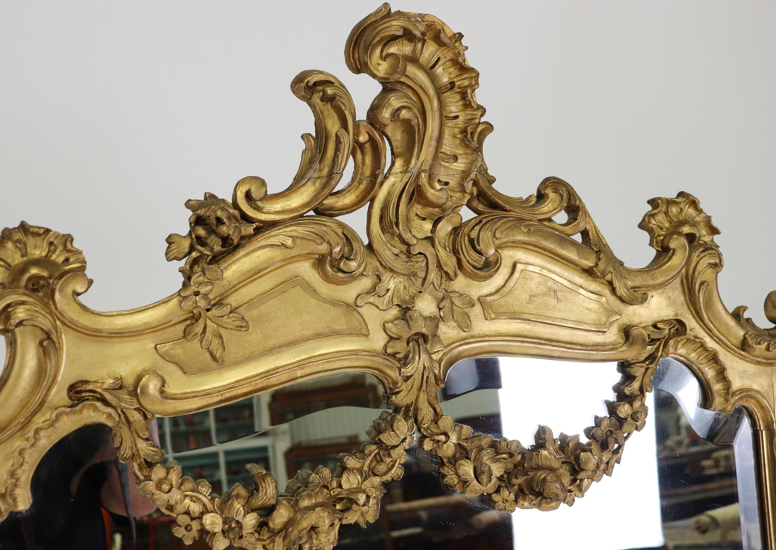 Louis XV Style Gold Framed Beveled Mirror: French Louis XV Style Gold Framed Beveled Mirror - 67.75 in tall x 37.5 x 2