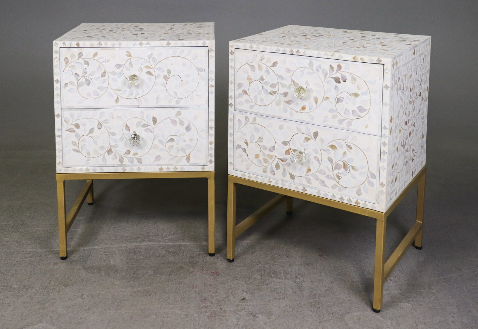 Pair of Bone Two Drawer Chests / Nightstands (1 of 6)