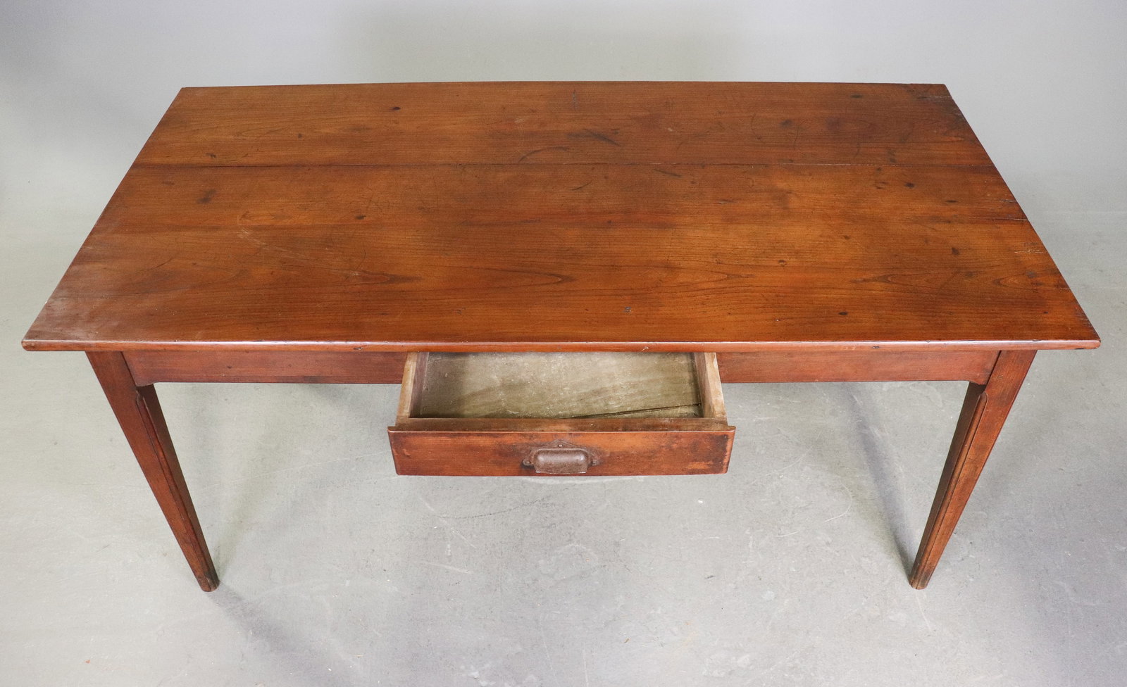 French Rustic Walnut Single Drawer Table - 2