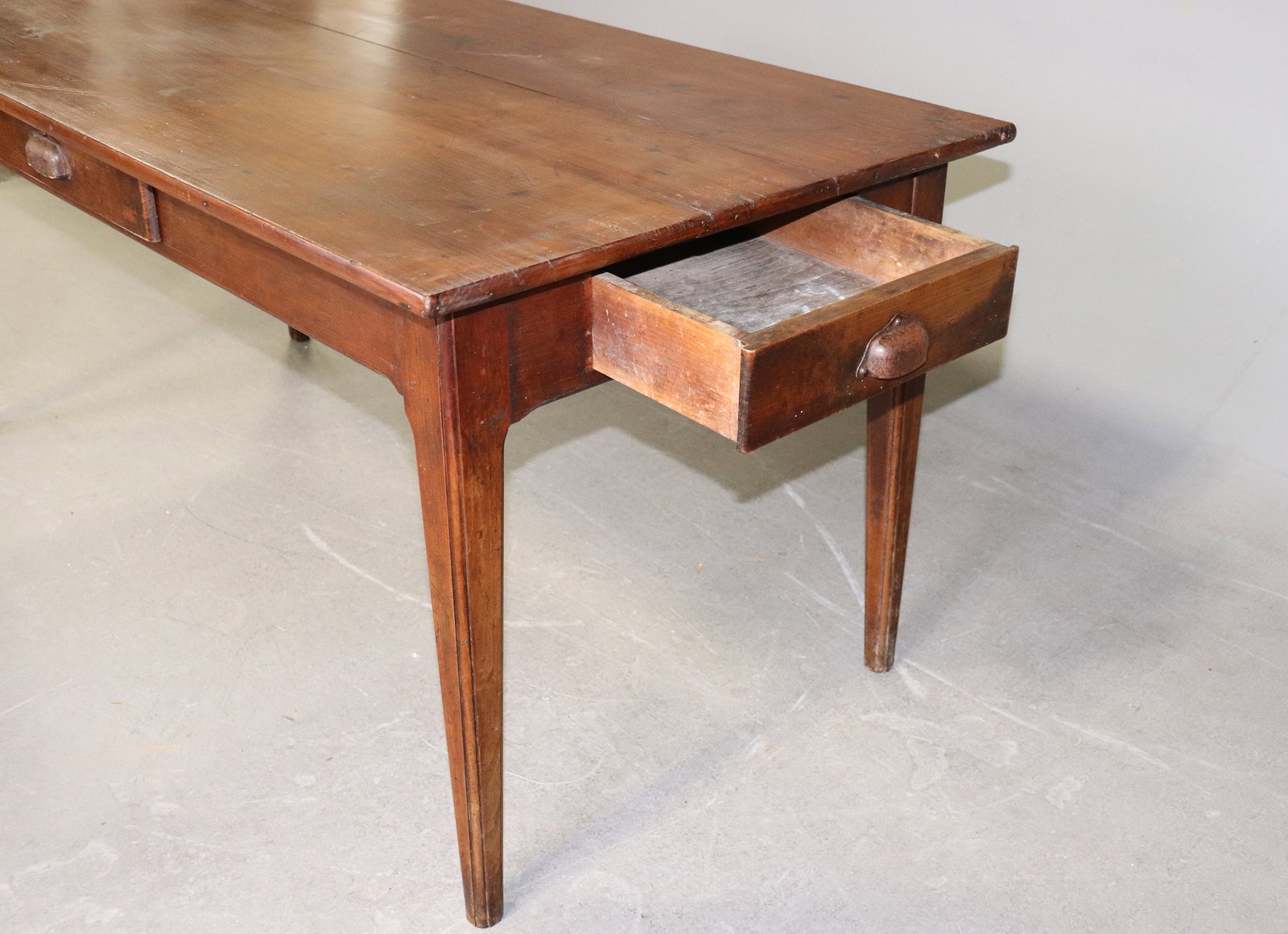 French Rustic Walnut Single Drawer Table - 3