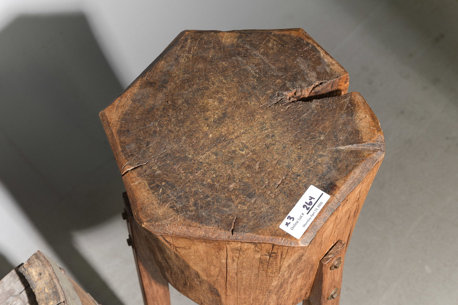 2 Rustic Tree Trunk Stools & Half Barrell Stand - 5