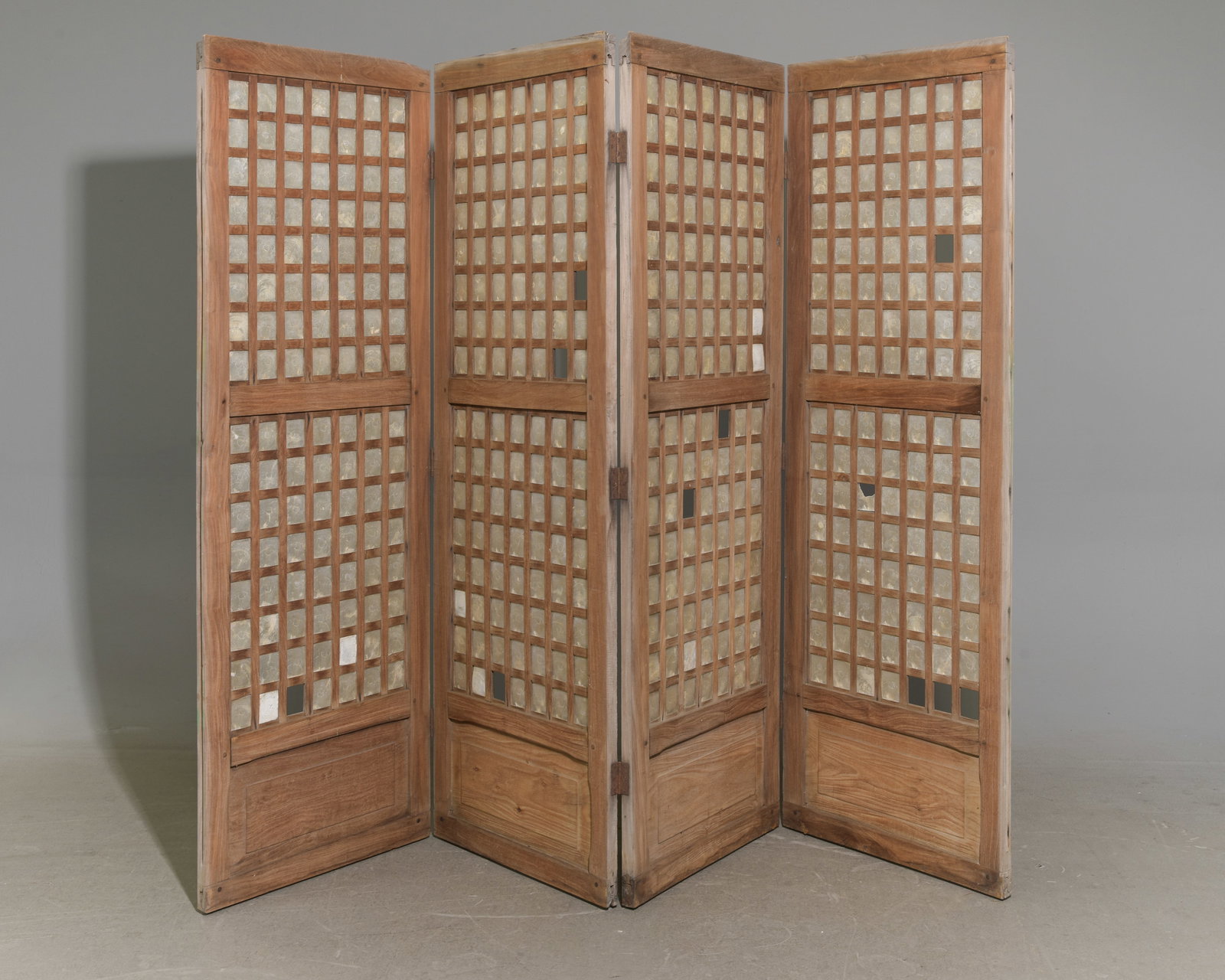 Rustic Four Panel Wood Screen with Glass: Rustic Four Panel Wood Screen with Glass - 71 in tall x 24 x 5.5 when closed