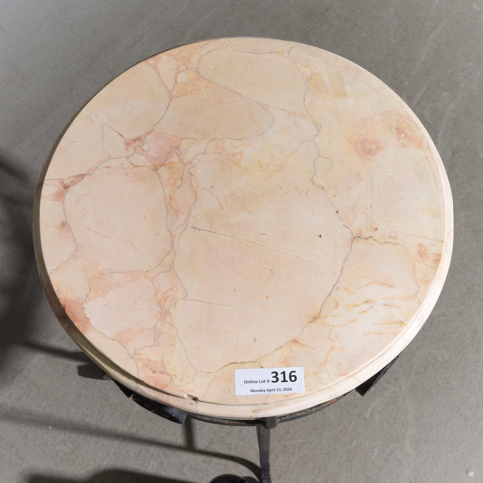 Round Marble Top Iron Base Side Table - 2