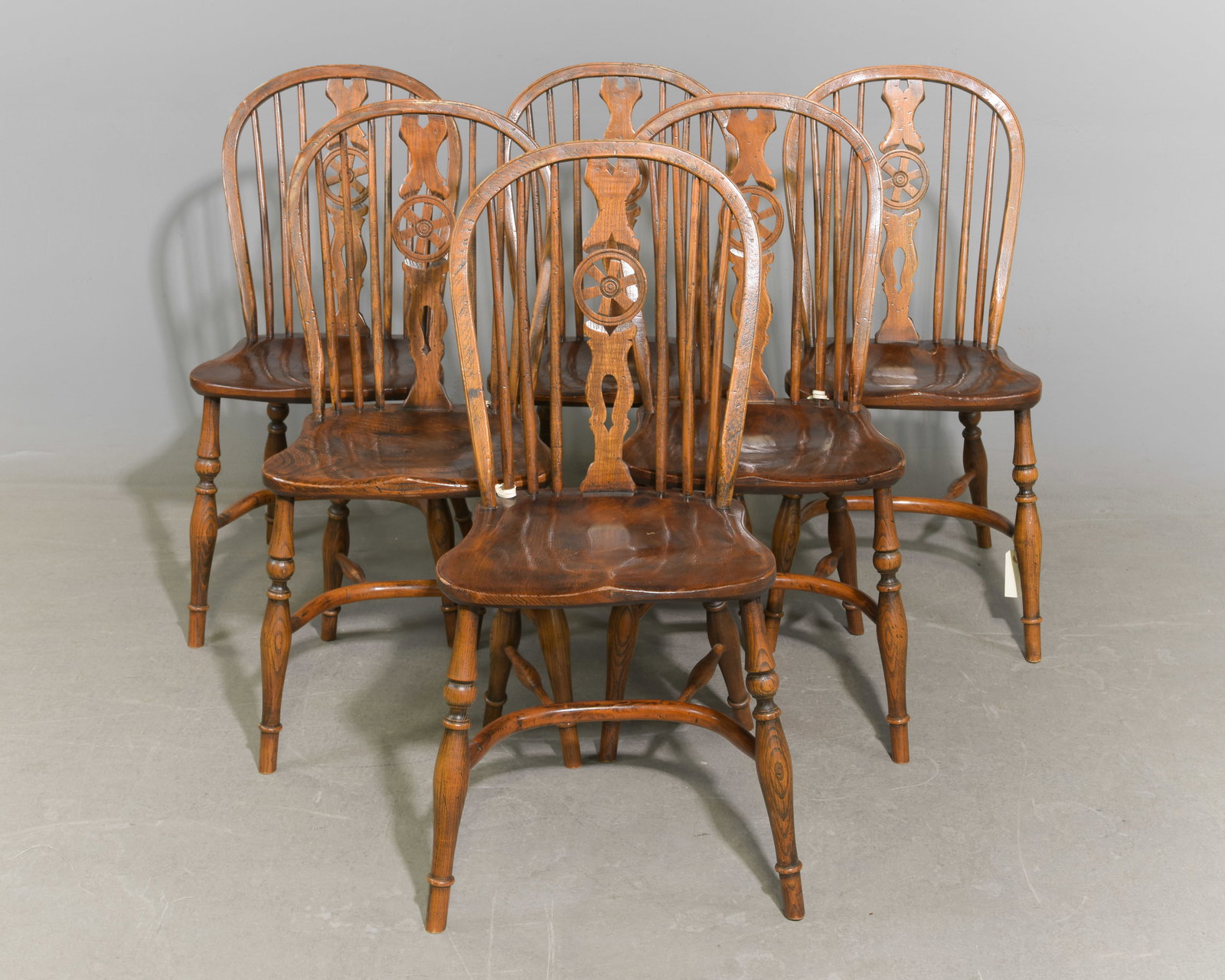 Danish Set of 6 Wheel Back Chairs: Danish Set of 6 Wheel Back Chairs - 35.5 in tall x 16 x 19 each with a seat height of 18 inches