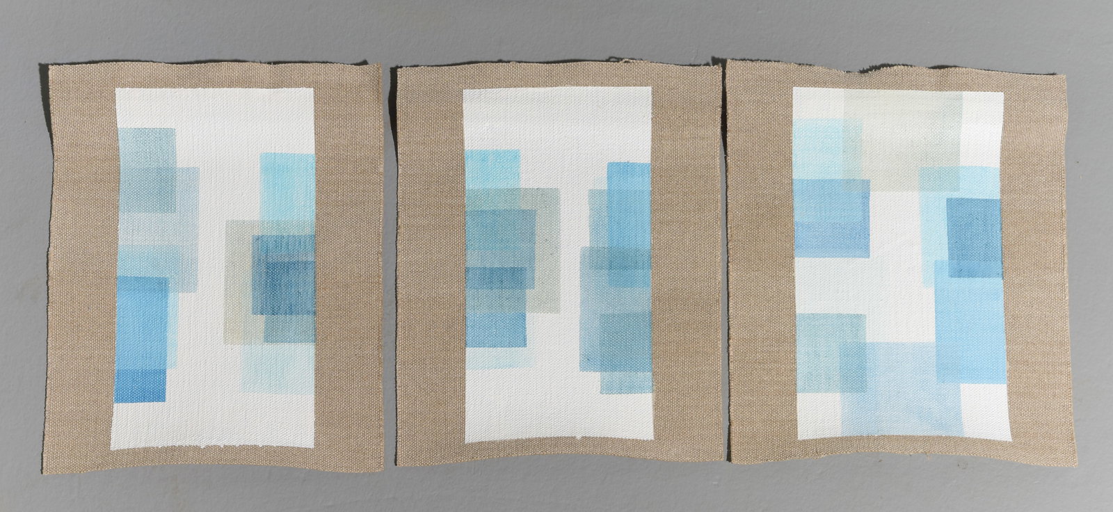 3pcs Small French Abstract Art on Fabric #1: 3pcs Small French Abstract Art on Fabric - 15 in tall x 13 x 1, 15.5 in tall x 13 x 1 and 15.5 in tall x 14 x 1 - Nathalie is a French artist born in 1966. Her lineage is full of artist from a sculpt