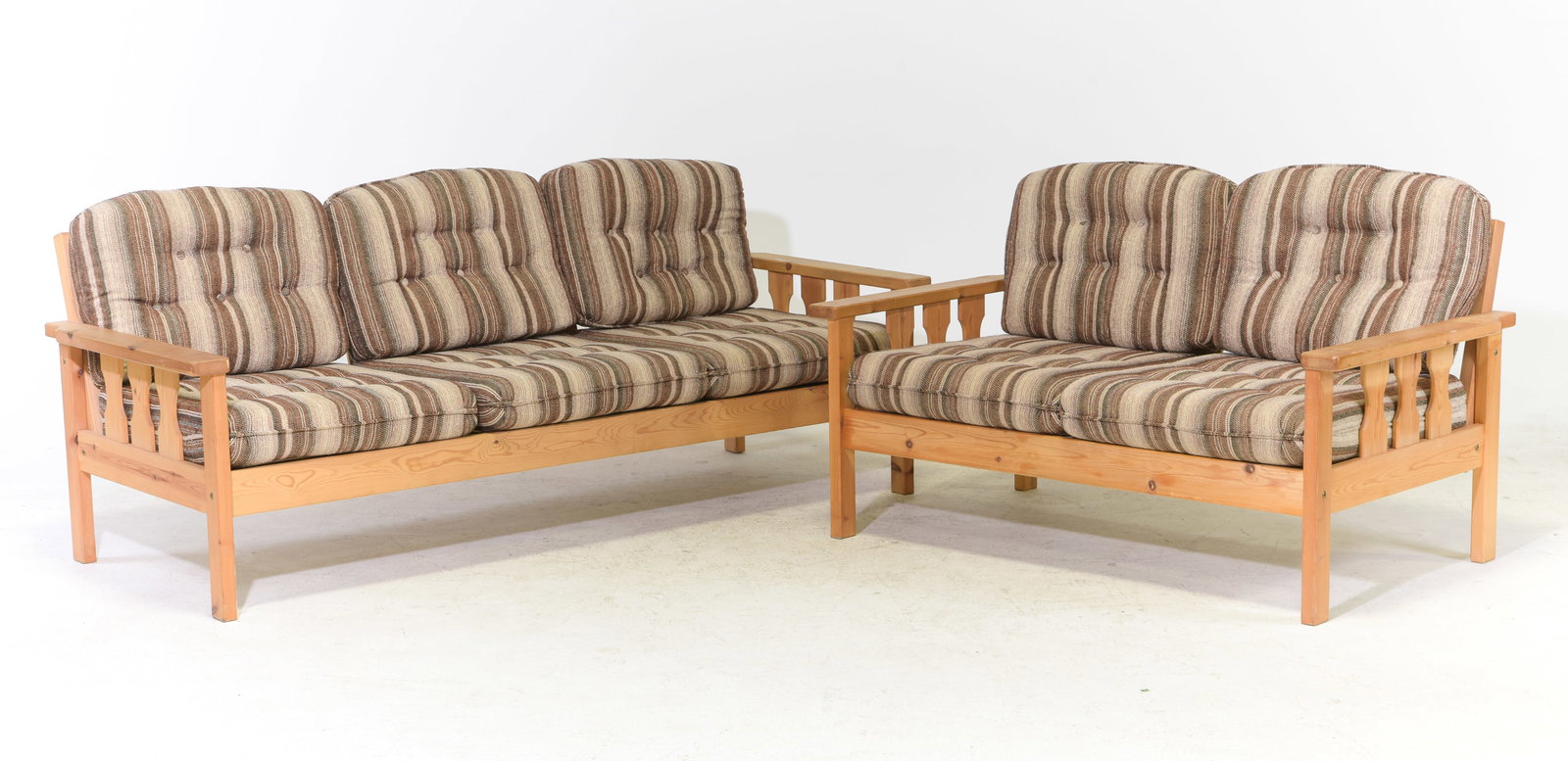 Swedish Mid Century Pine 3 Seater & 2 Seater Sofas: Swedish Mid Century Pine 3 Seater & 2 Seater Sofas - 3 seater is 275 in tall x 75 x 30, seat height is 16 - 2 seater is 28 in tall x 52 x 30, seat height is 16 in