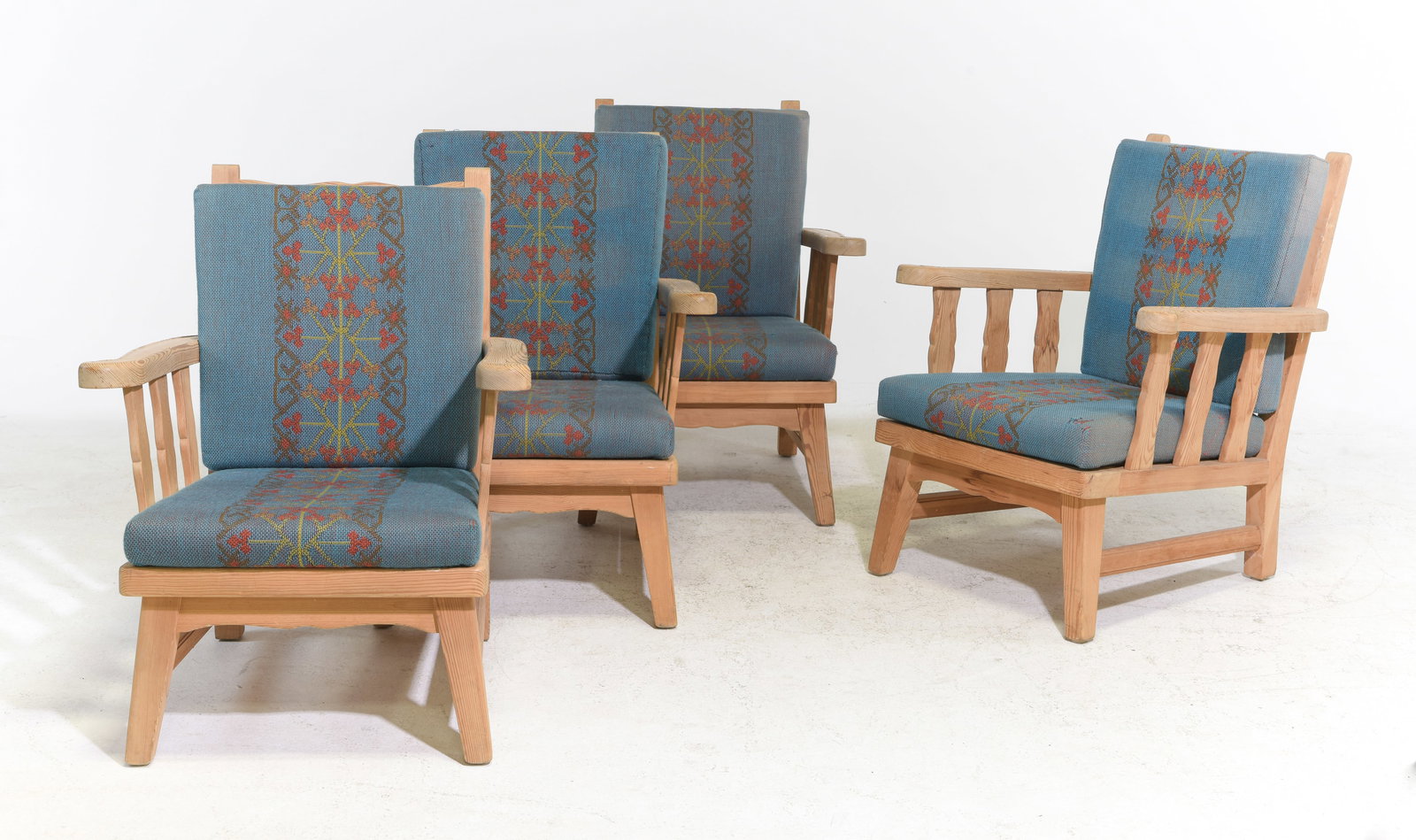 Set Of 4 Mid Century Swedish Pine Arm Chairs: Set Of 4 Mid Century Swedish Pine Arm Chairs - 32 in tall x 26 x 28, seat height is 15 in