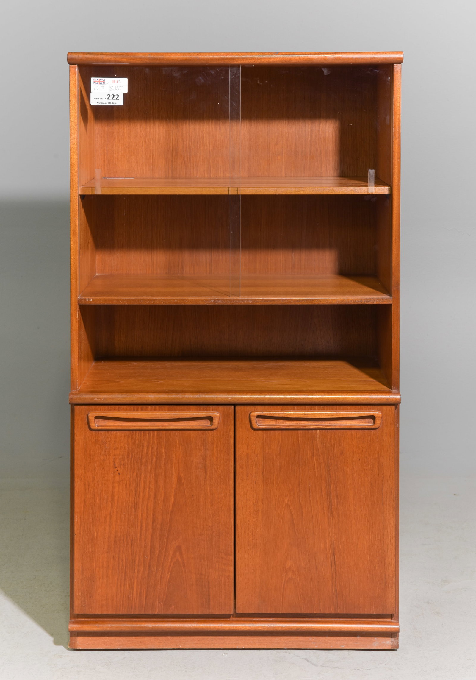 Mid Century Modern Bookcase / Cabinet: Danish Modern Style Sliding Door Bookcase / Cabinet - 49 in tall x 27 x 14