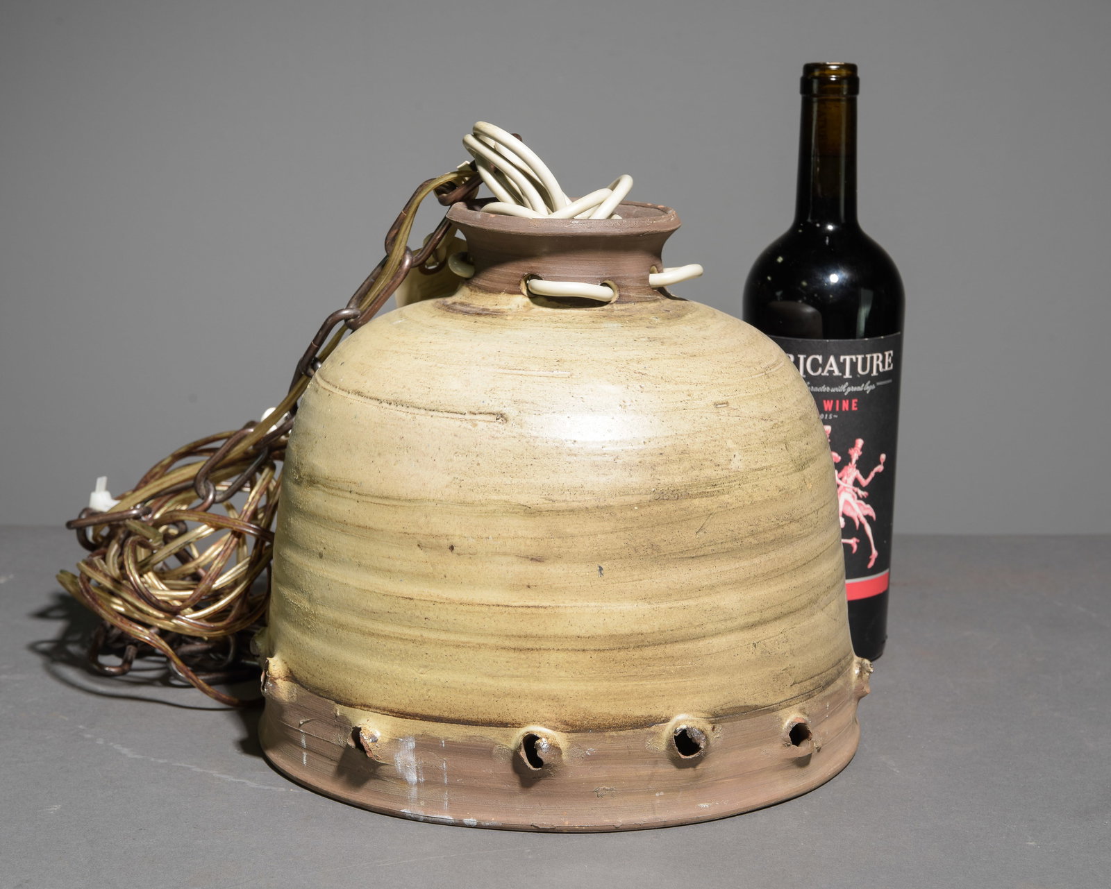 Danish Hand Made Pottery Chandelier: Danish Hand Made Pottery Chandelier - 9 in tall x 10.5 inch diameter not counting the chain