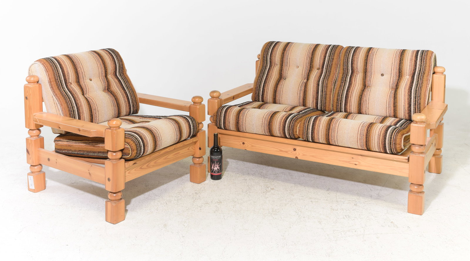 Swedish Pine Two Seater Sofa & Arm Chair: Swedish Pine Two Seater Sofa / Loveseat & Arm Chair - 32 in tall x 56.5 x 33 with a seat height of 17 inches and 31 in tall x 32.5 x 34 with a seat height of 17 inches