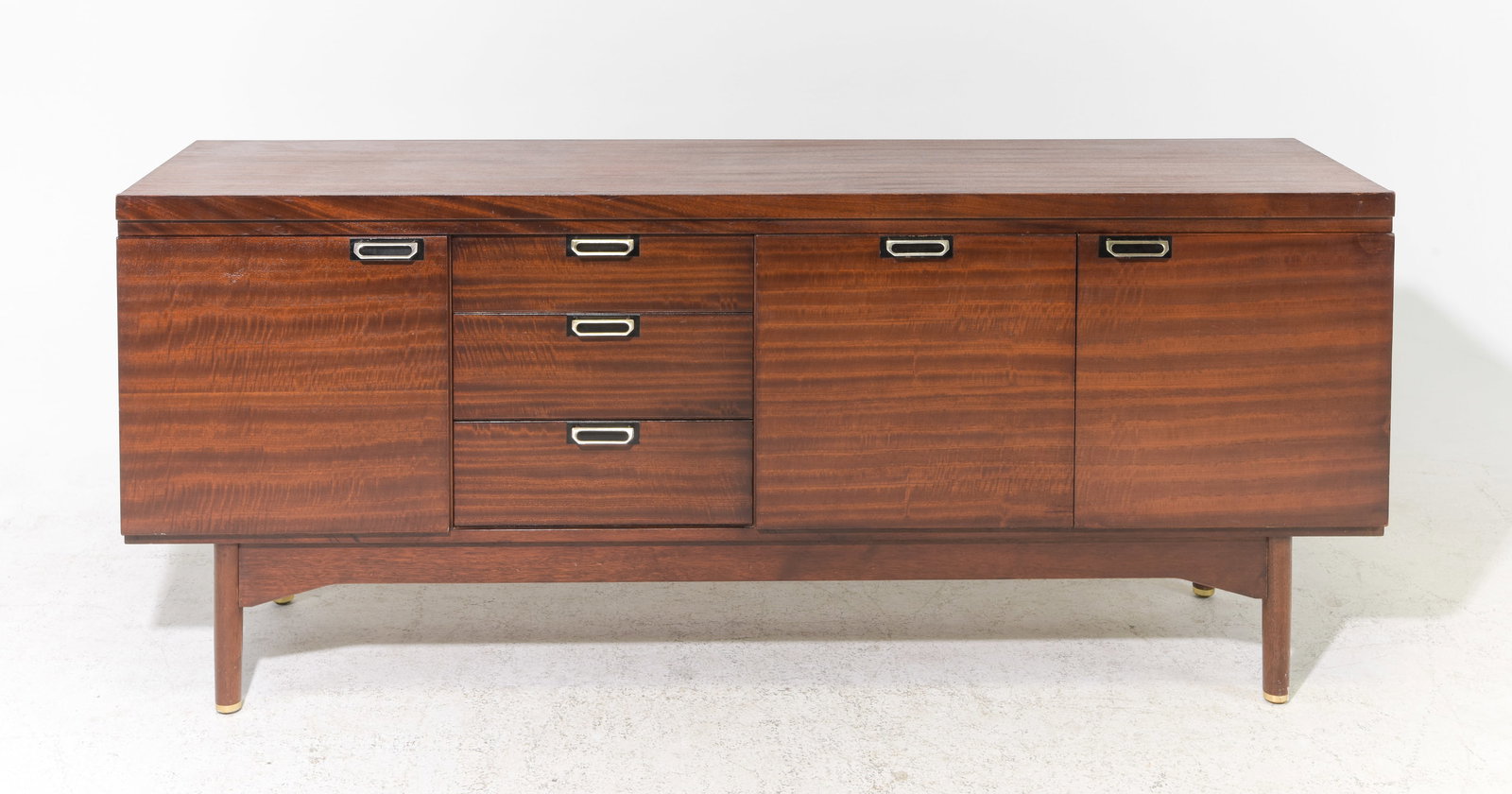 Mid Century Modern Sideboard - Greaves & Thomas: Danish Modern Style Sideboard / Credenza with Metal Pull by Greaves & Thomas - 29 in tall x 69.5 x 18