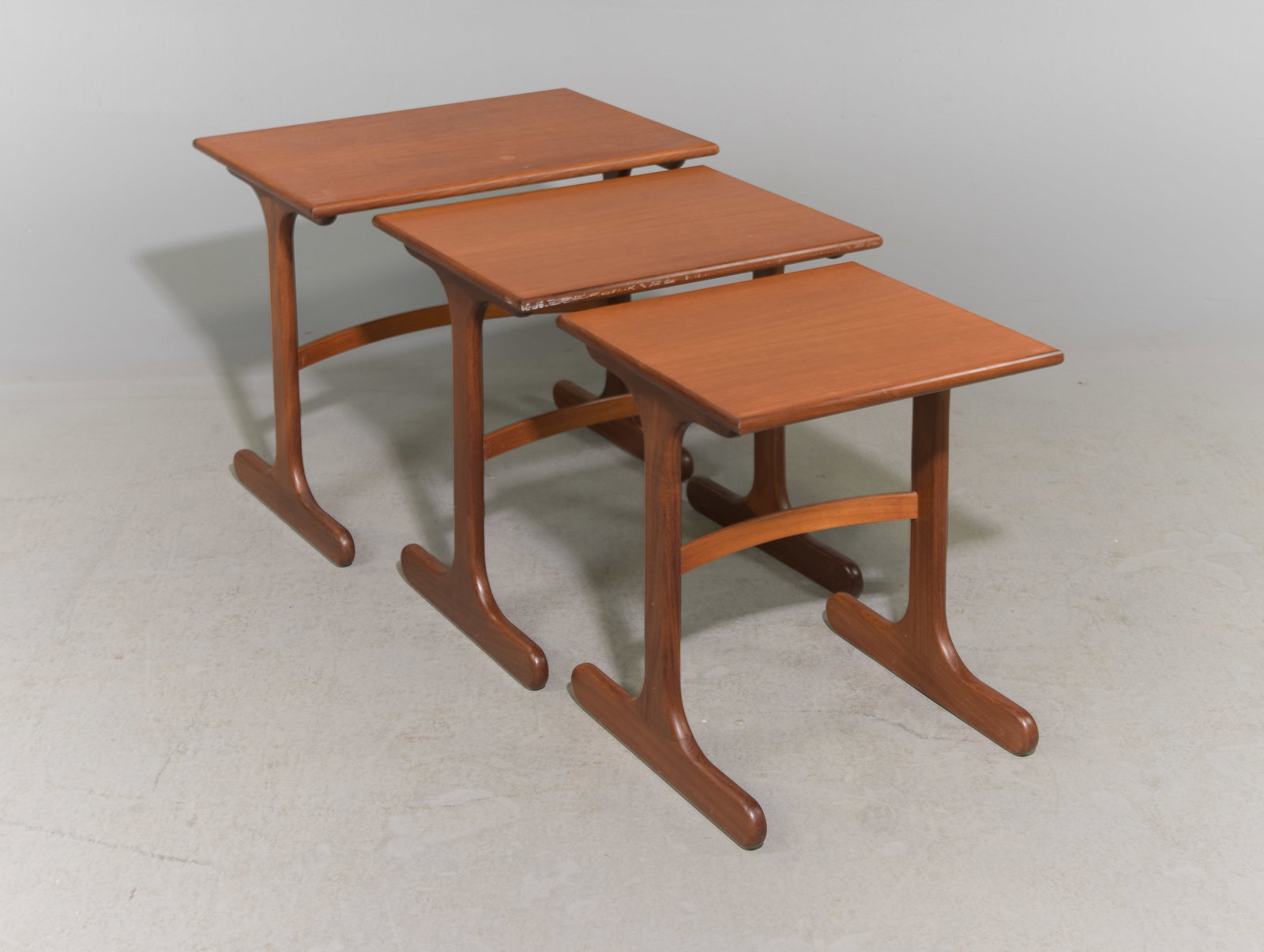 Mid Century Modern Nest of Three Tables - Gplan: Danish Modern Style Nest of Three Tables by British Furniture Maker G-Plan - 20.5 in tall x 22 x 16, 19.5 in tall x 18 x 15 and 18.5 in tall x 15 x 14