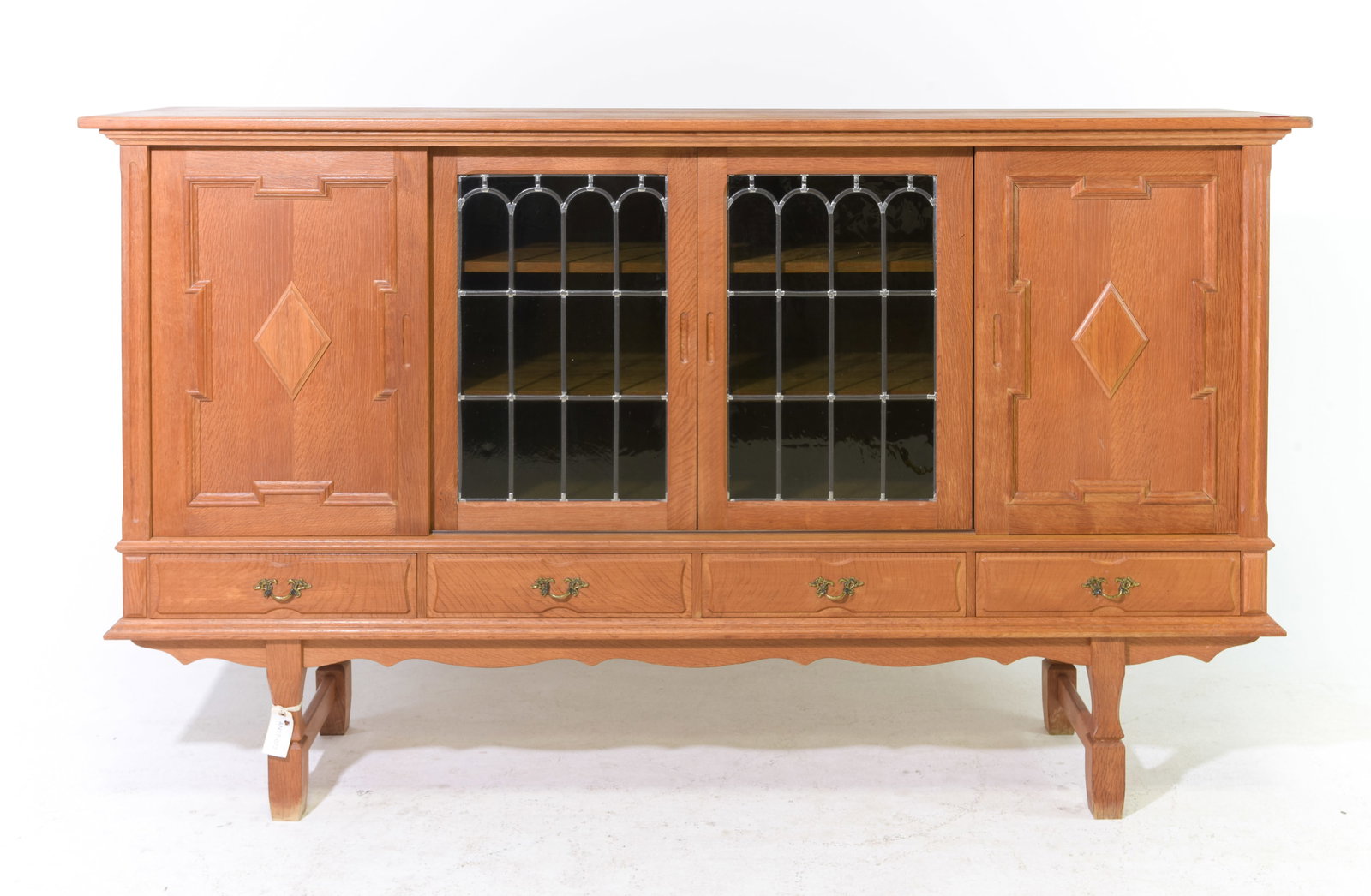 Danish Oak Leaded Glass Four Door Sideboard (1 of 4)