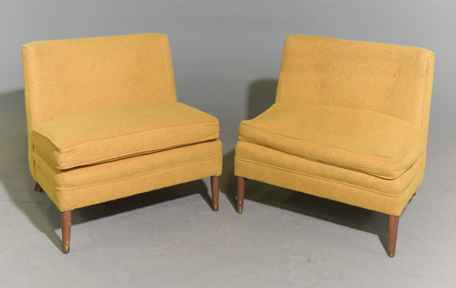 Modern Pair of Yellow Button Tufted Low Chairs (1 of 4)