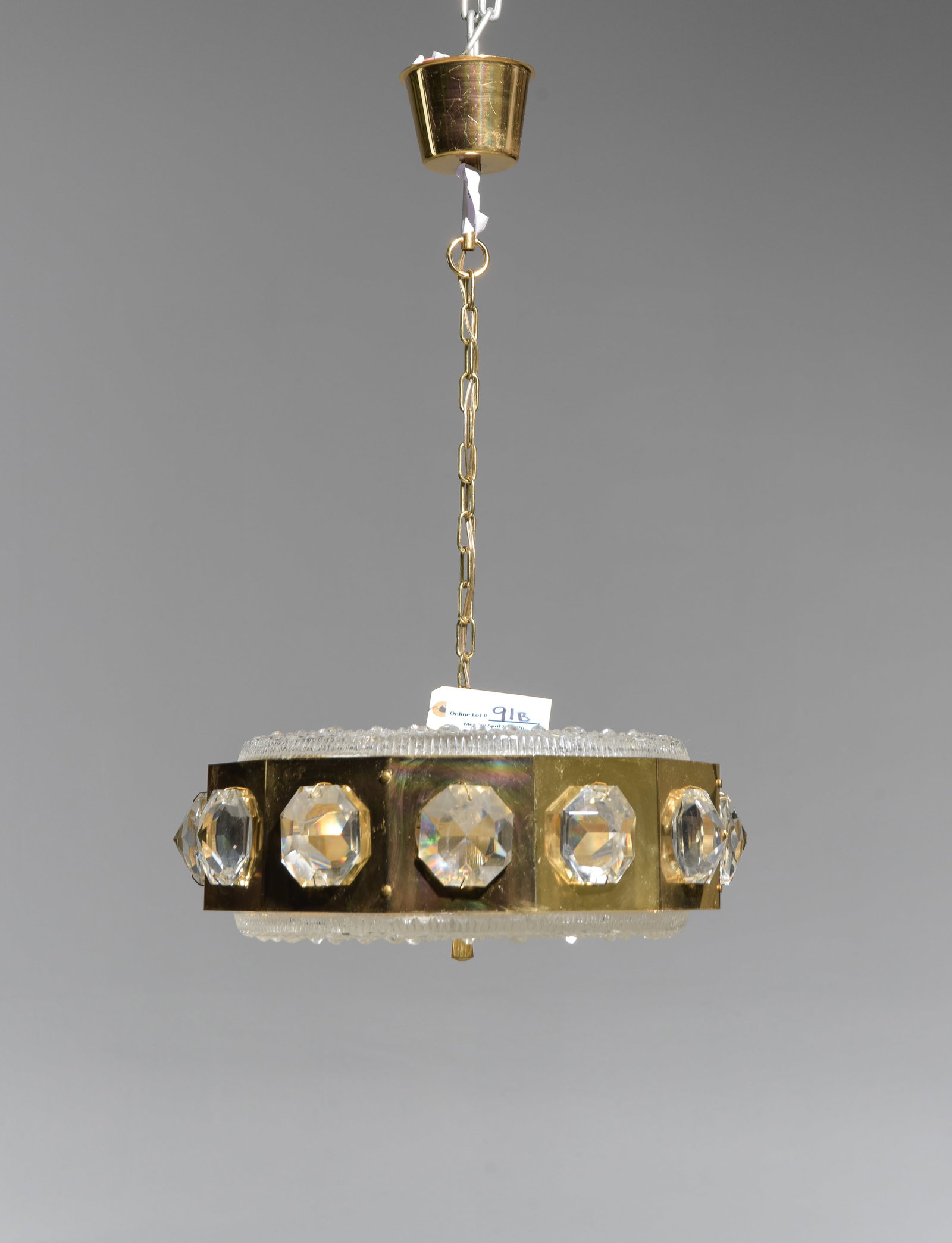 Swedish Brass & Glass Chandelier (1 of 4)