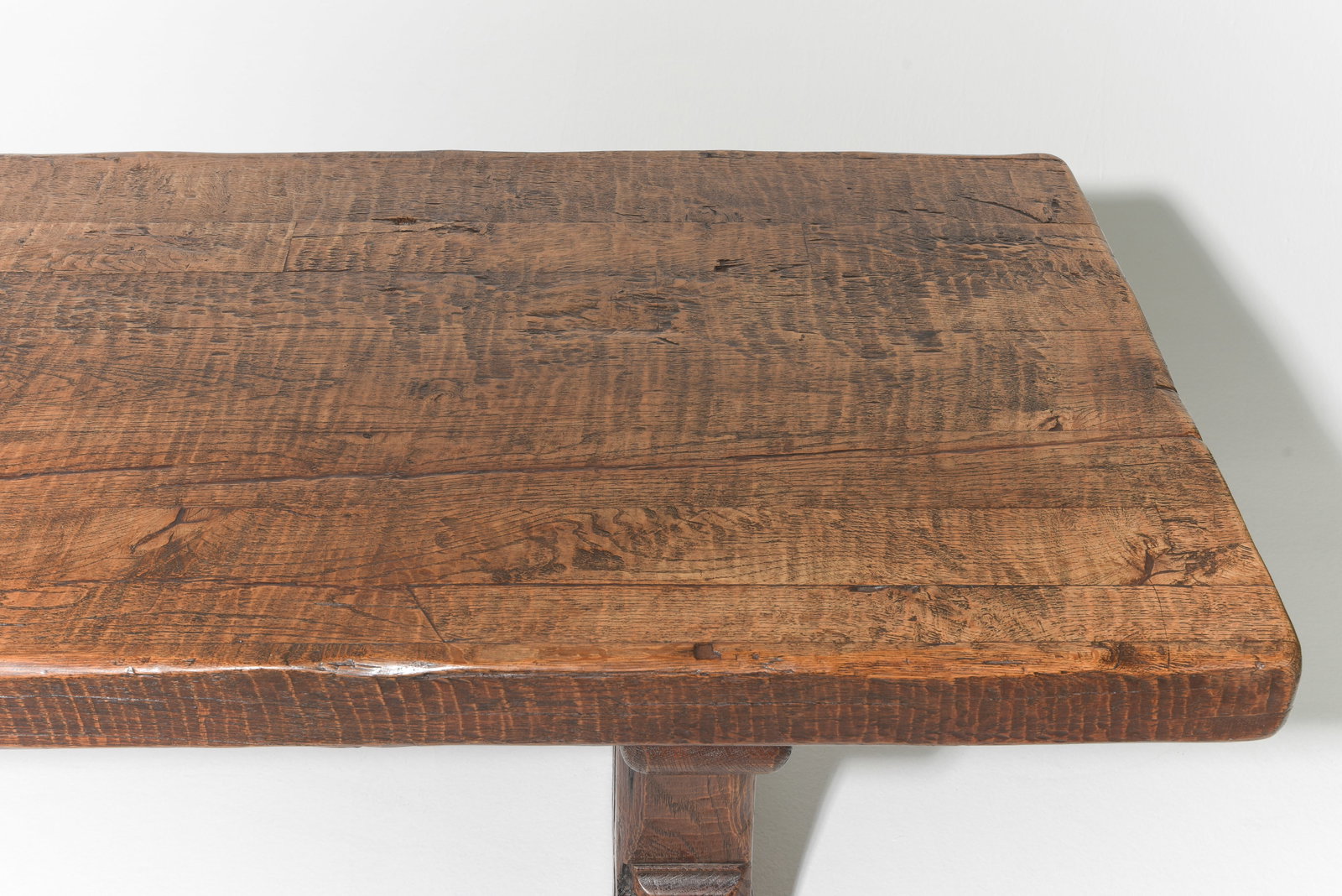 Solid Heavy Oak Trestle Base Monastery Table - 3