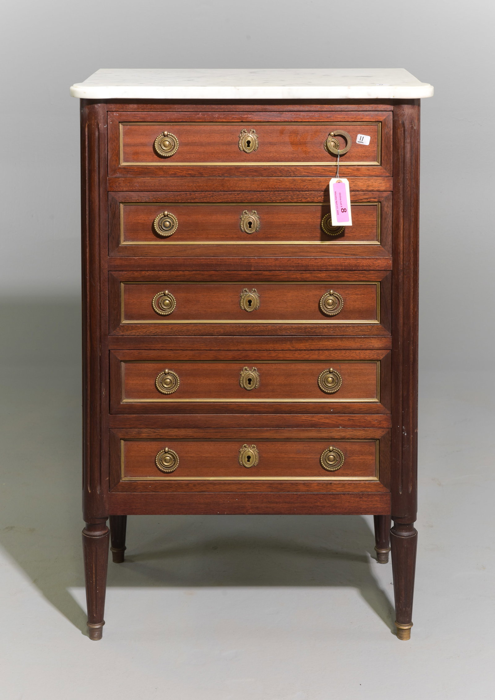 Louis XVI Style White Marble Top Six Drawer Chest (1 of 4)