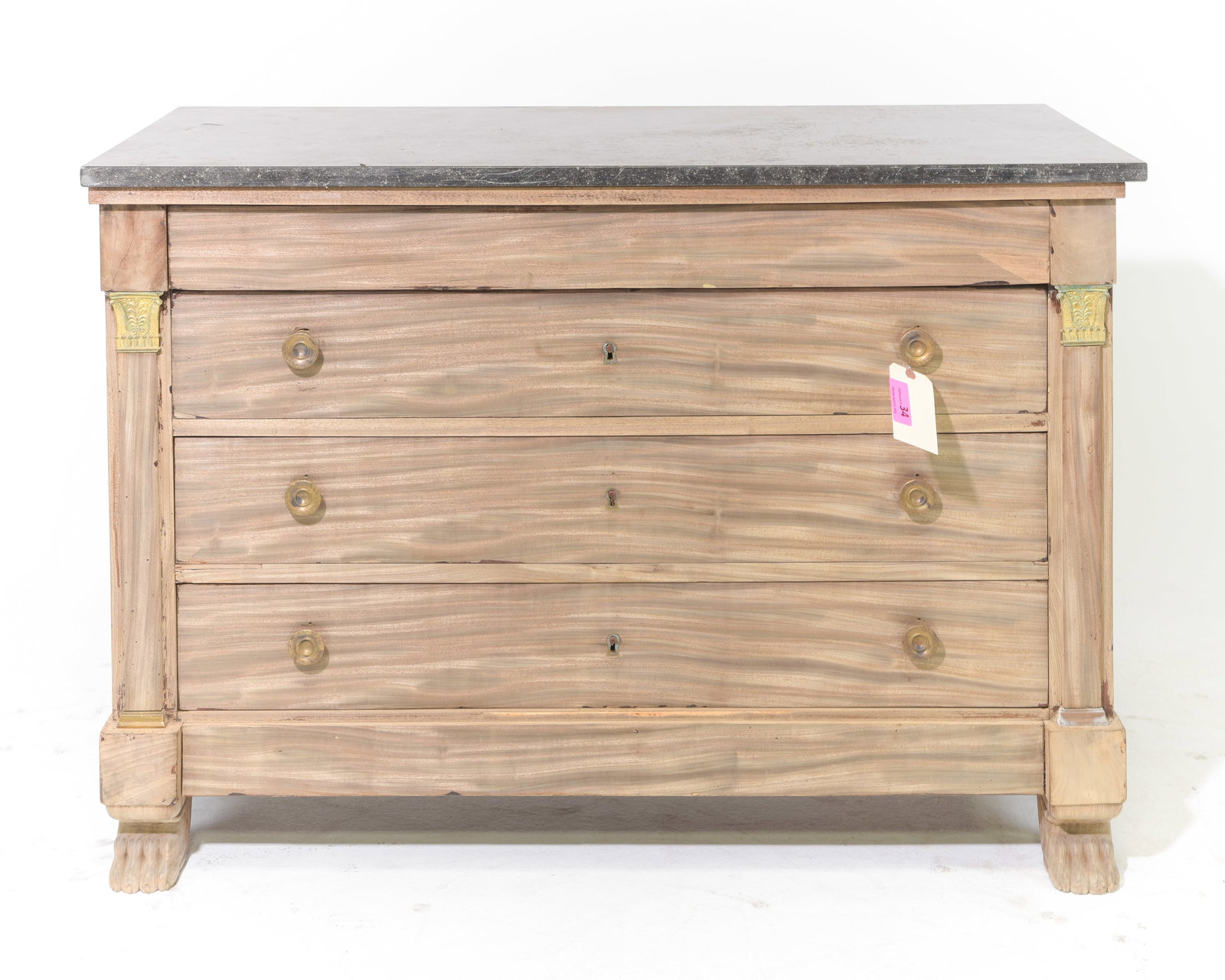 Italian Bleached Oak Marble Top Chest: Italian Bleached Oak Marble Top Chest - 35.5 in tall x 51 x 23.5