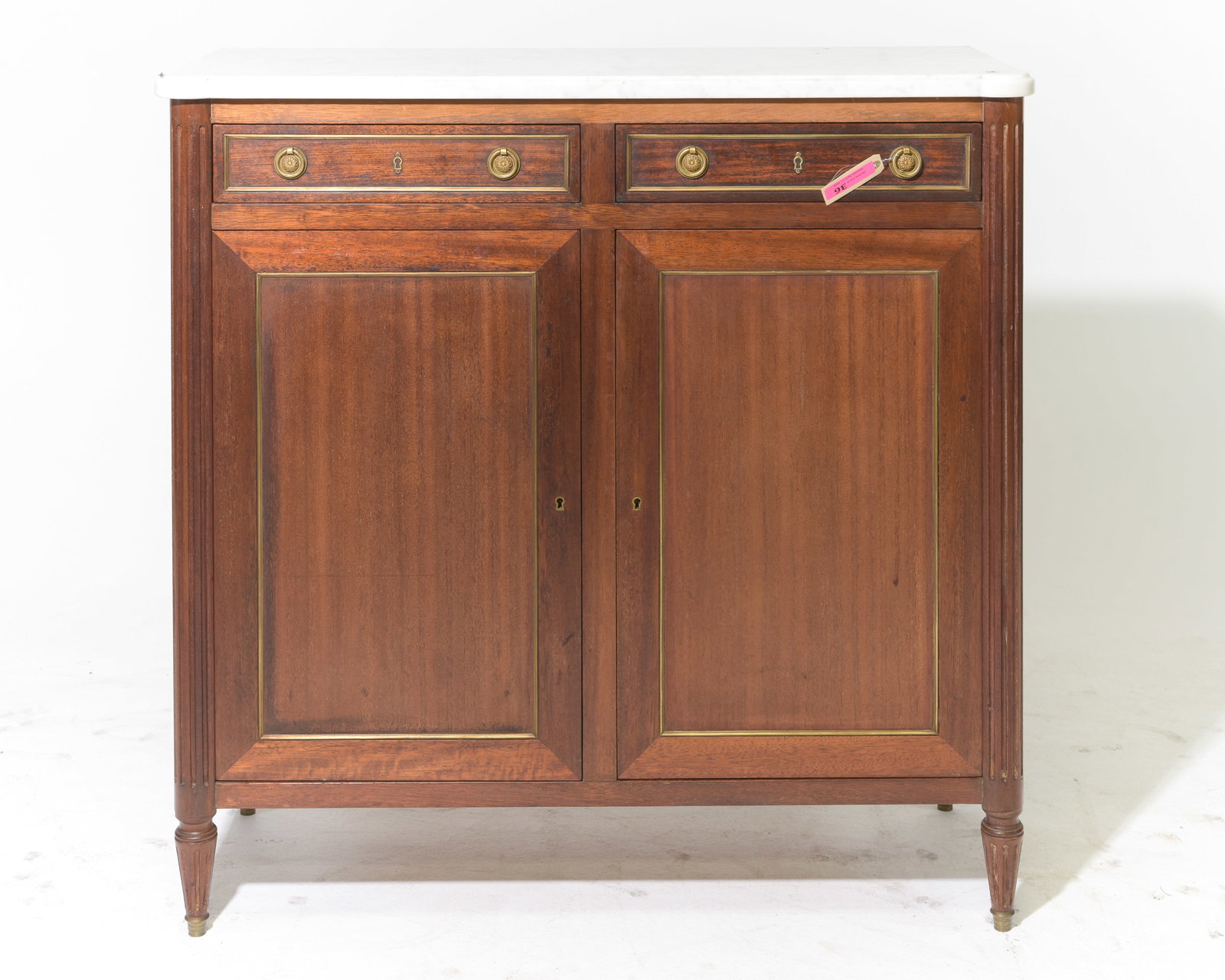 Louis XVI Style White Marble Top Narrow Buffet (1 of 6)