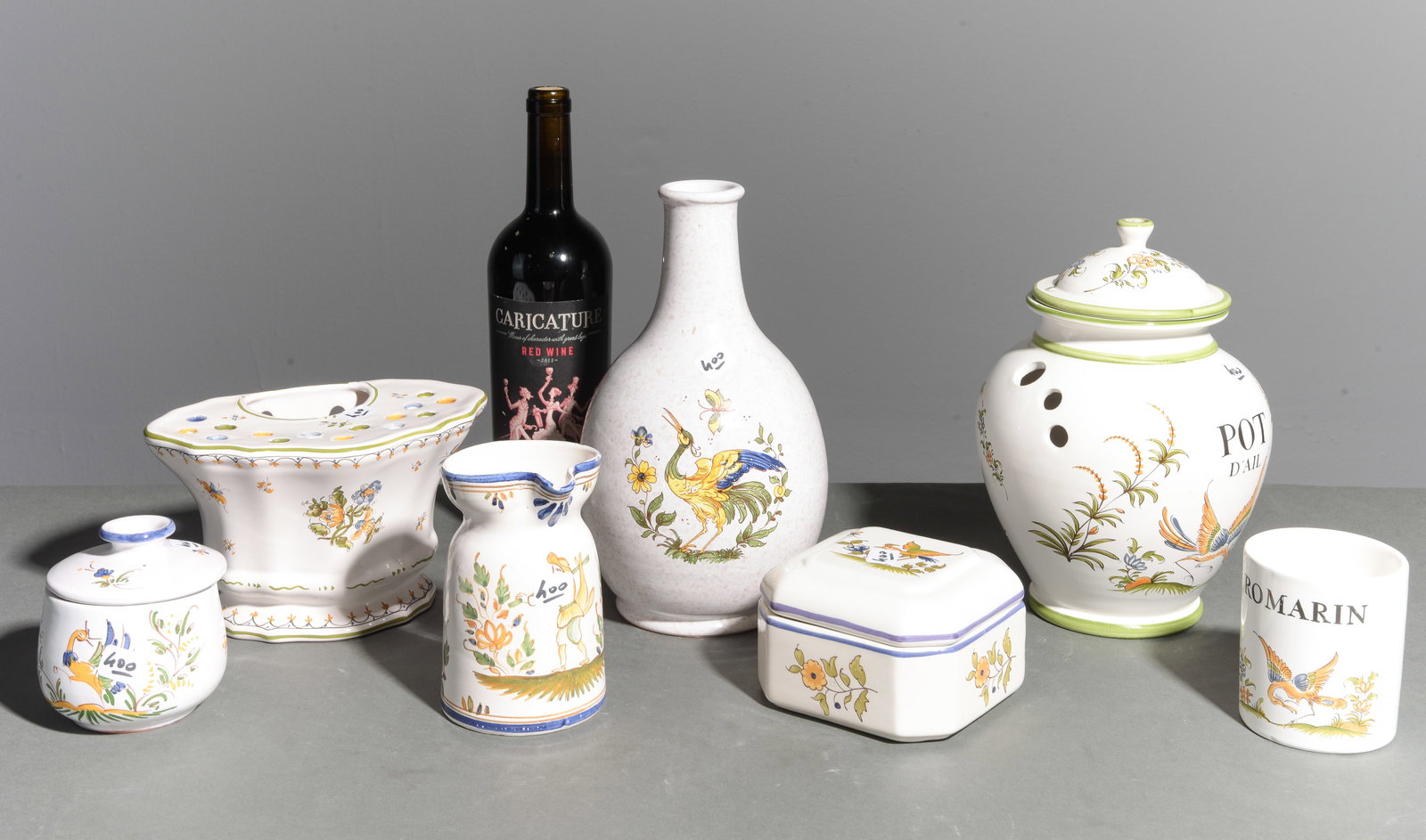 Seven Assorted Moustier Vases, Pitcher, Etc. (1 of 5)