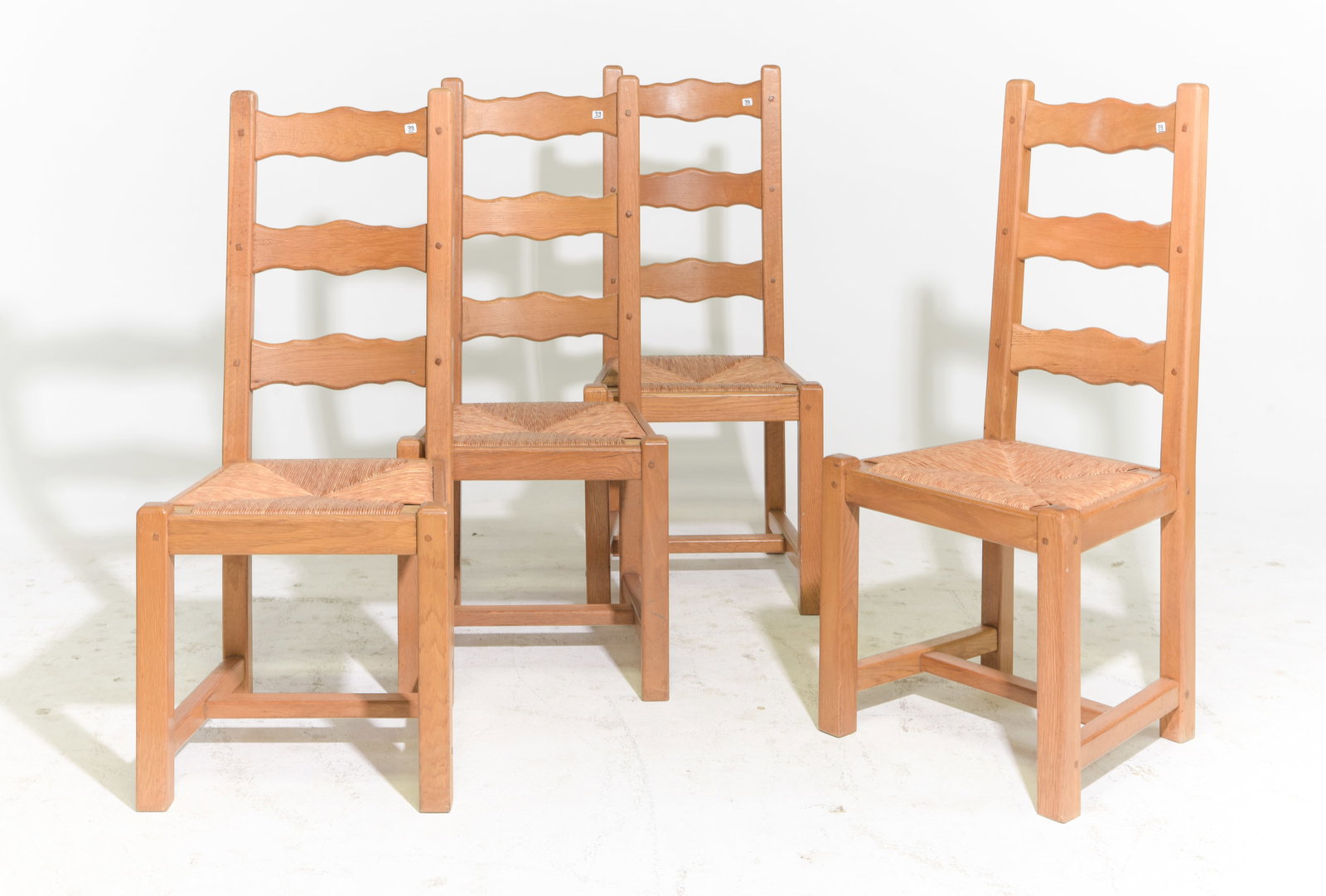 French Set of 6 High Back Oak Rush Seat Chairs (1 of 4)