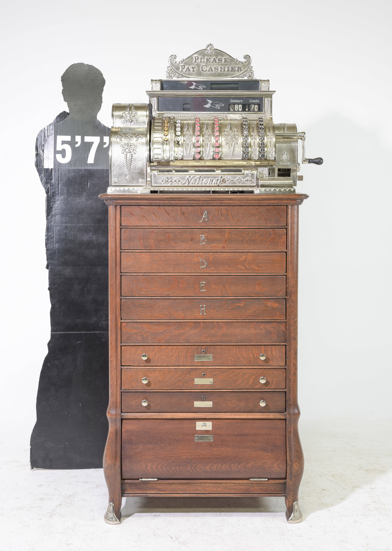 Nickle Plated National Cash Register - 1043285: Nickle Plated National Cash Register Store Model on Oak Base - 1043285 562-EL-5F - 89 in tall x 32 x 21