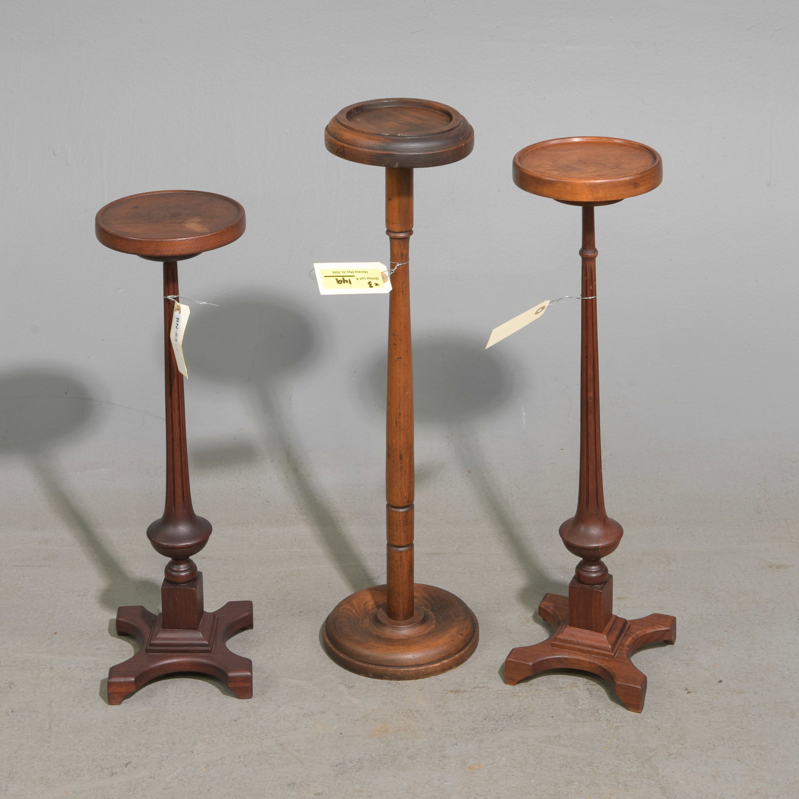 Three Vintage Wood Hat Stands: Three Vintage Wood Hat Stands - 21 in tall x 6 inch diameter, 24 in tall x 6 inch diameter and 25.5 in tall x 6.5 inch diameter