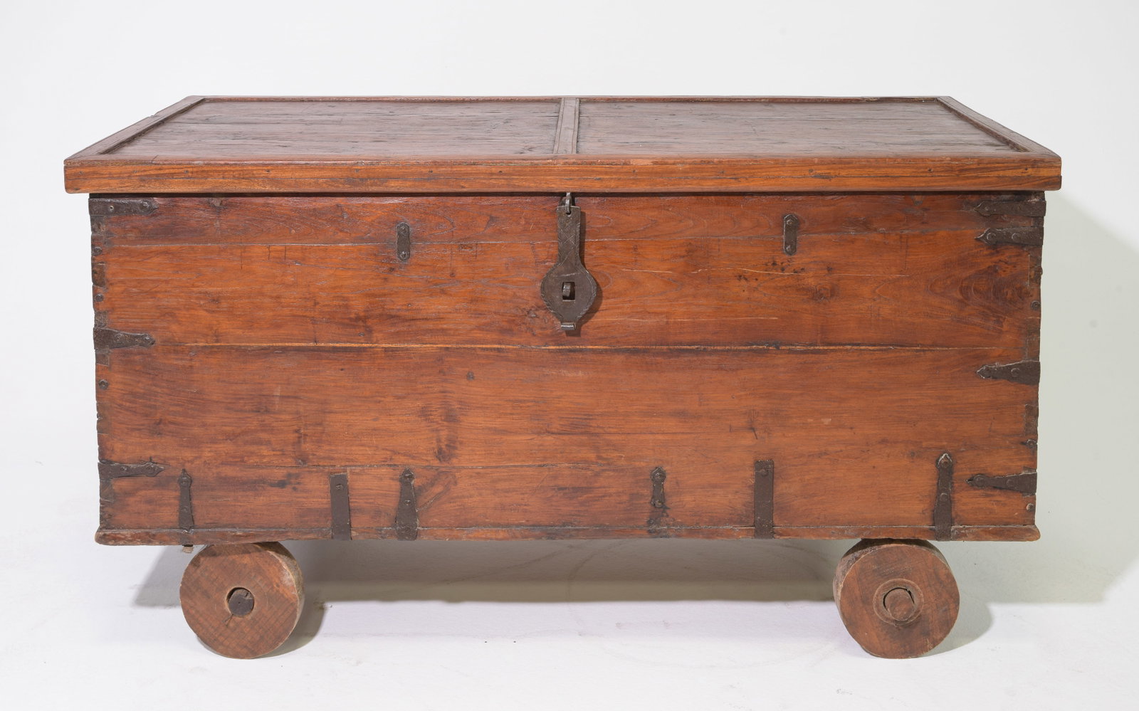 Antique Wood & Iron Trunk on Wood Wheels (1 of 5)