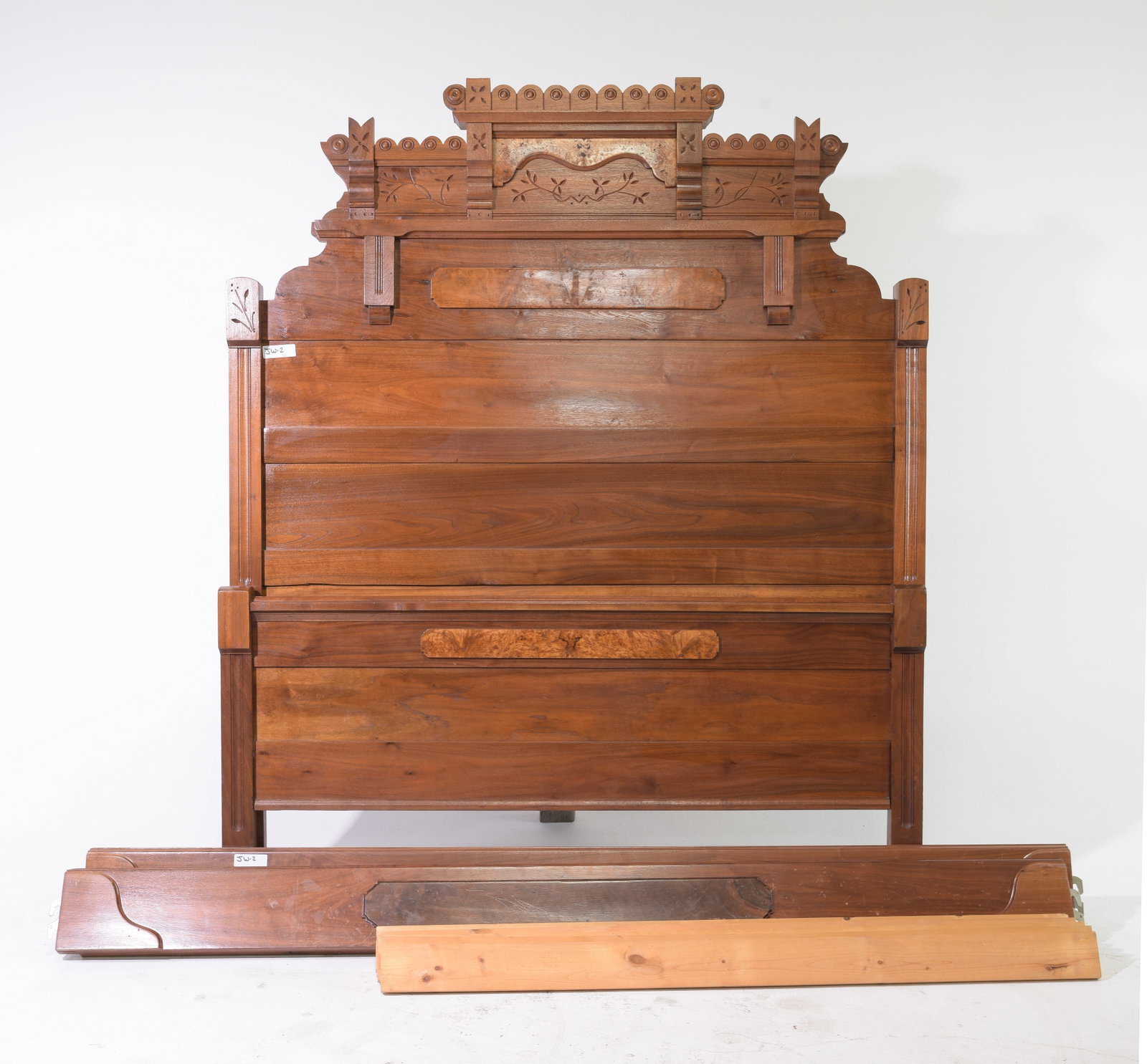 American Eastlake Walnut Bed with Rails: American Eastlake Walnut Bed with Rails - Headboard is 69 in tall x 56.5 x 2.5, Rails are 79 inches long each
