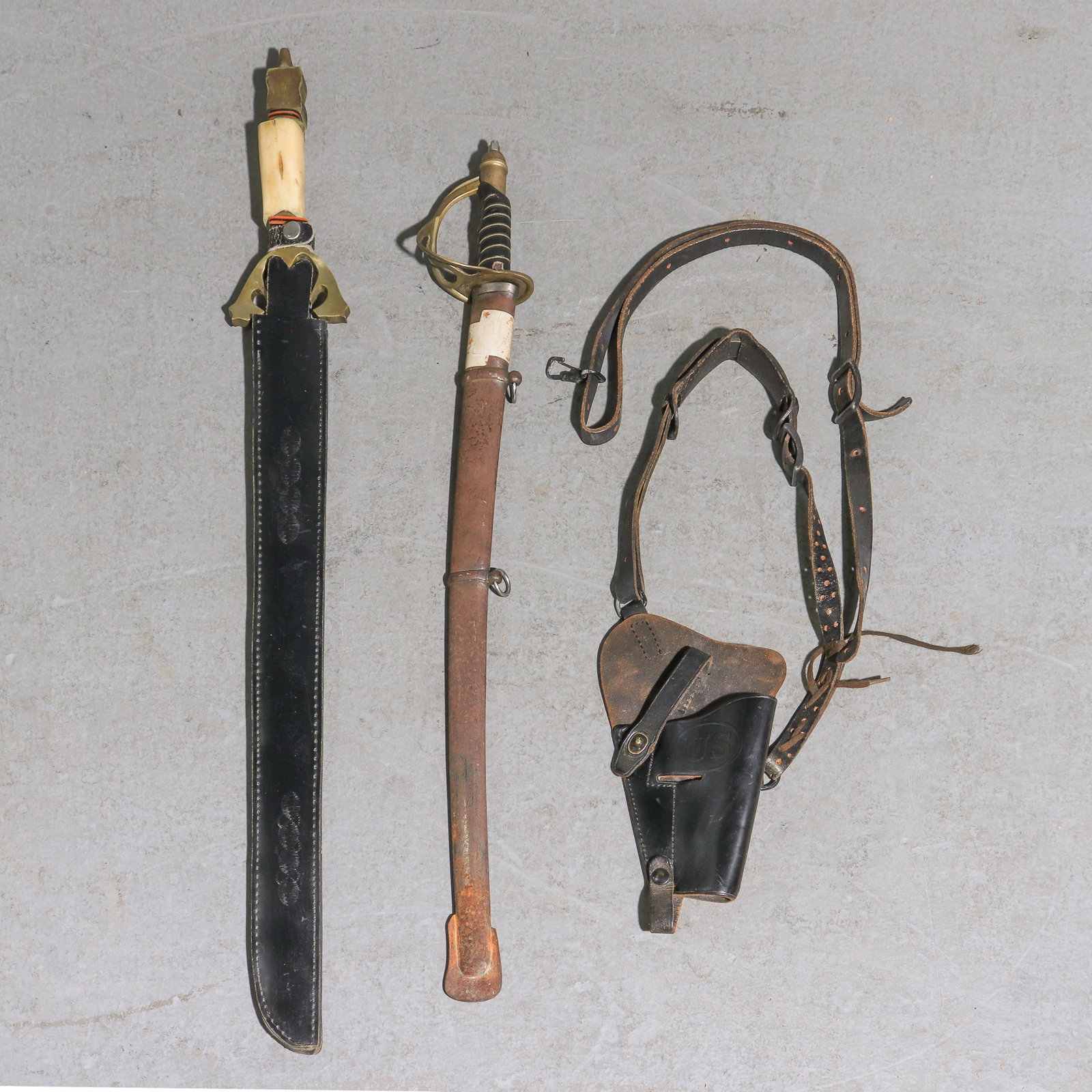Two Swords with Sheaths & Leather Gun Holster (1 of 6)