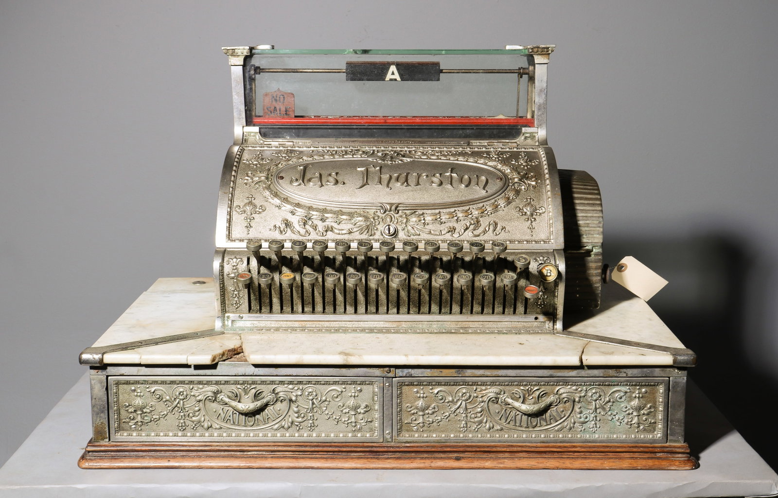 Nickle Plated National Cash Register - 509615: Nickle Plated Double Cashier National Cash Register - 509615 - 19.5 in tall x 28 x 17