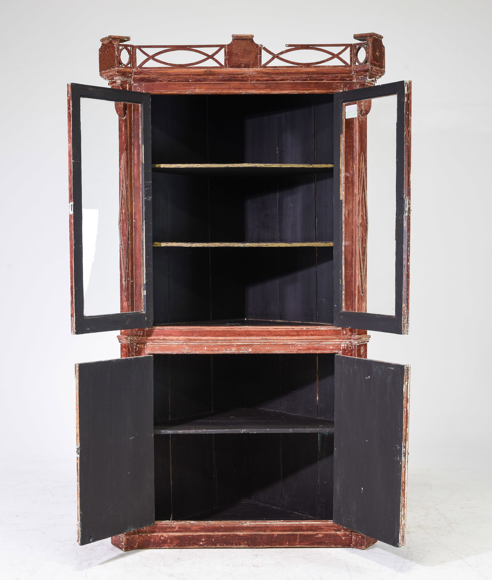 Large Painted 4 Door Rustic Corner Cupboard - 2