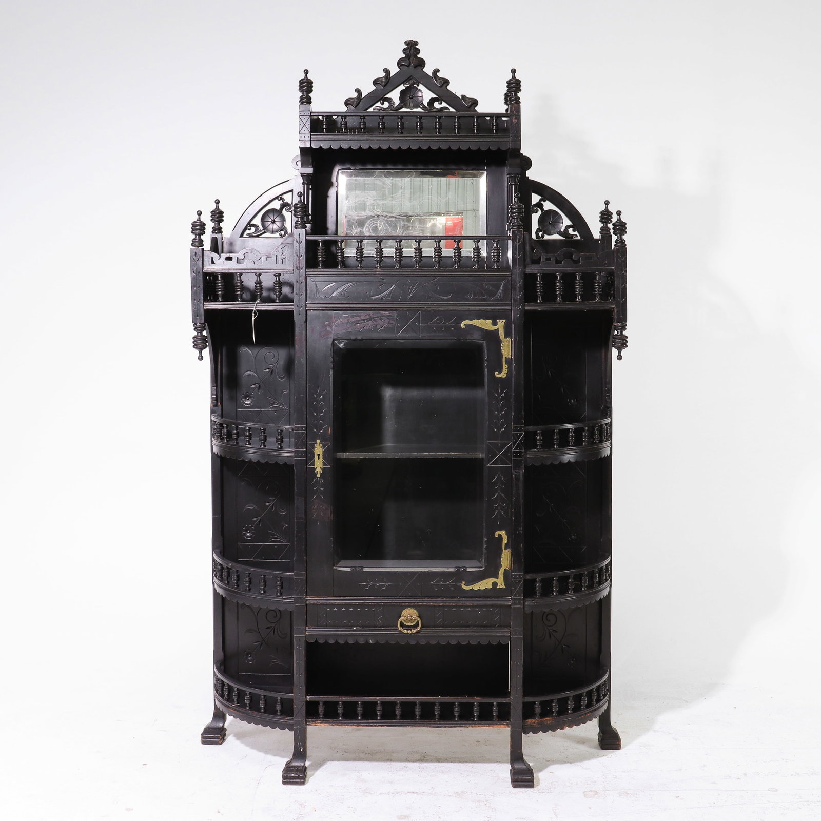 Carved And Ebonized Mirror Back Etagere (1 of 6)