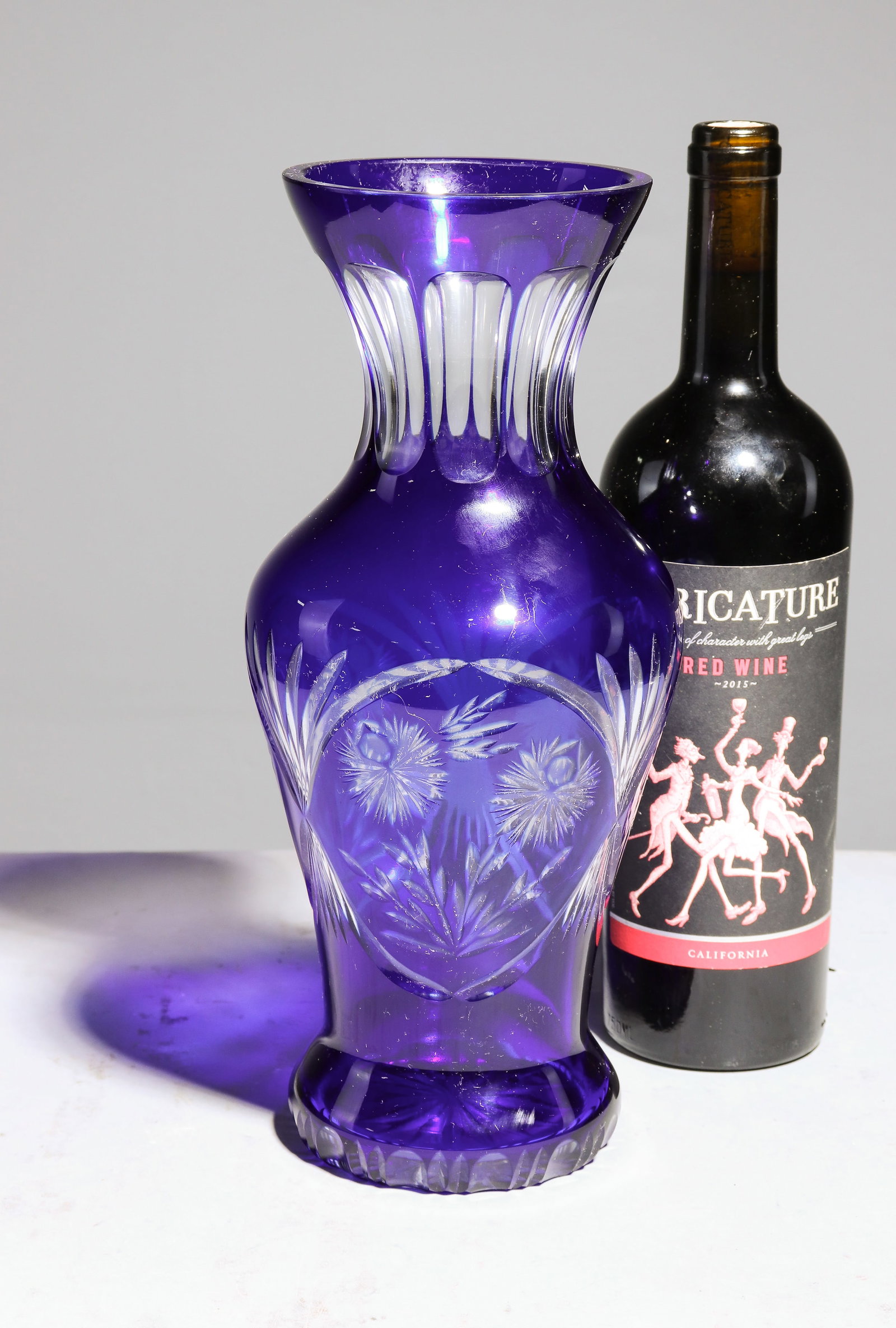 Cobalt Blue Cut to Clear Vase: Cobalt Blue Cut to Clear Vase - 11 in tall x 5 inch diameter