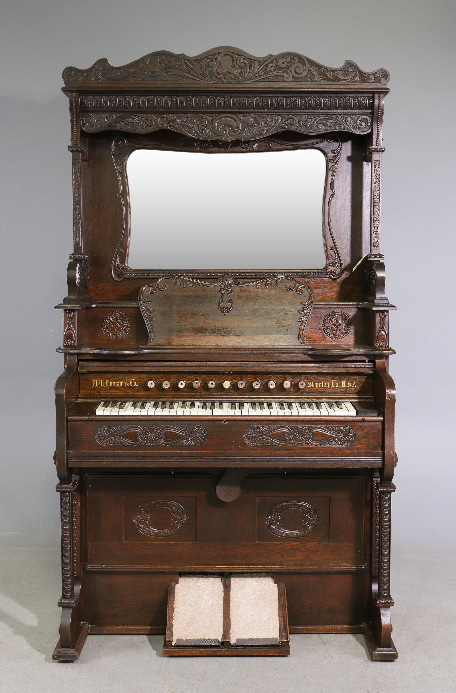 W.W. Putnam & Co. Antique Pump Organ: W.W. Putnam & Co. Antique Mirror Back Pump Organ - 79 in tall x 45 x 23