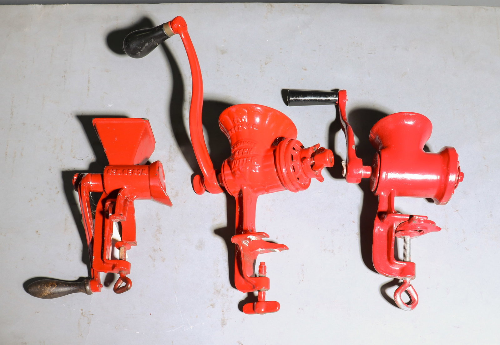 3 American Red Enameled Meat Grinders (1 of 4)